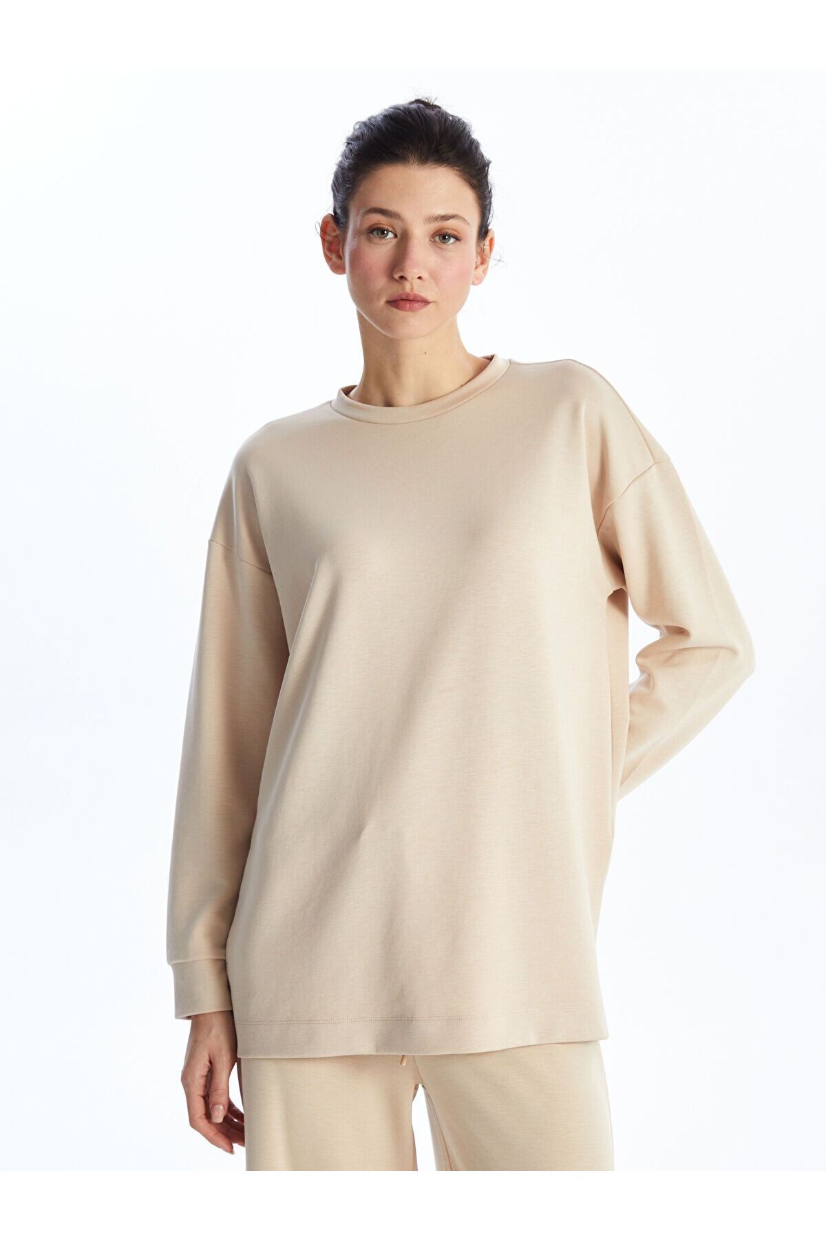 LC Waikiki Bisiklet Yaka Düz Oversize Kadın Sweatshirt Tunik