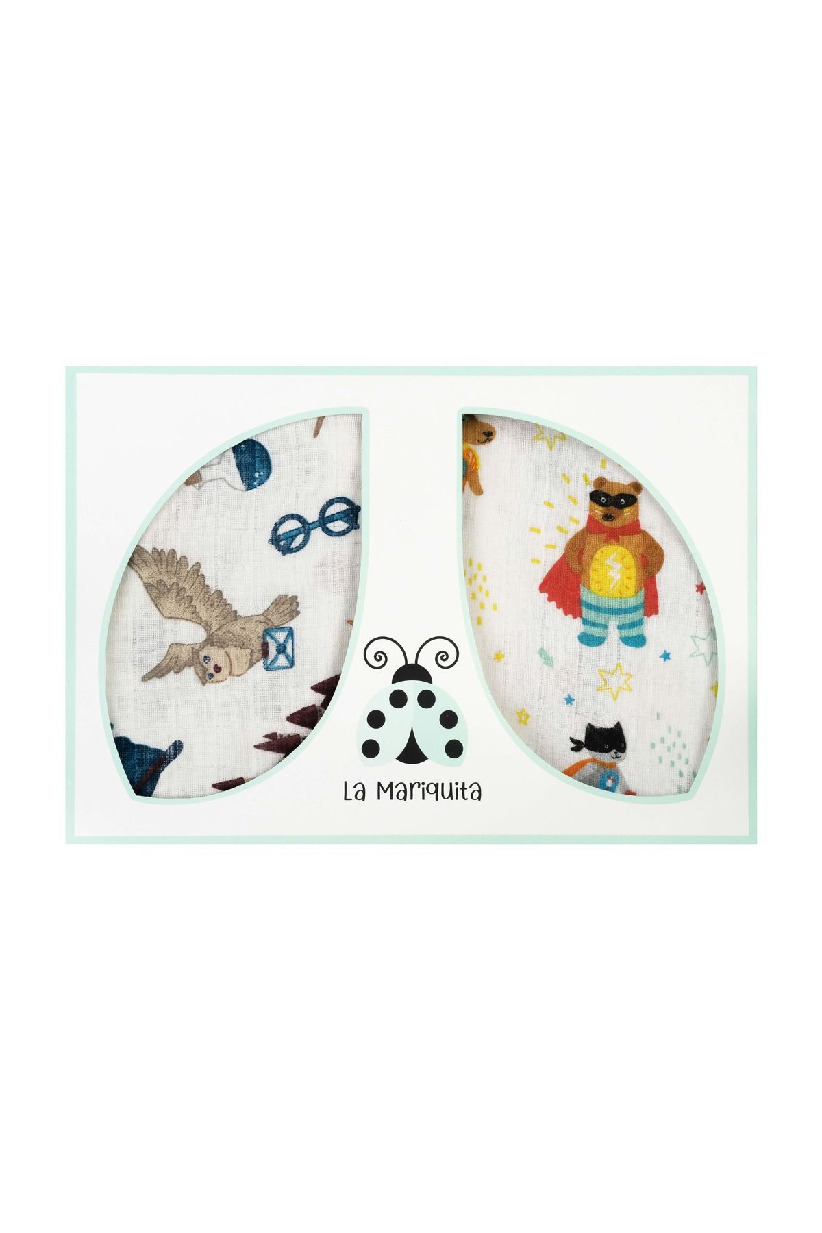 La Mariquita Müslin Bebek Örtü Seti %100 Pamuk HP&TEDDY (70X85 CM 2'Lİ KUTU)