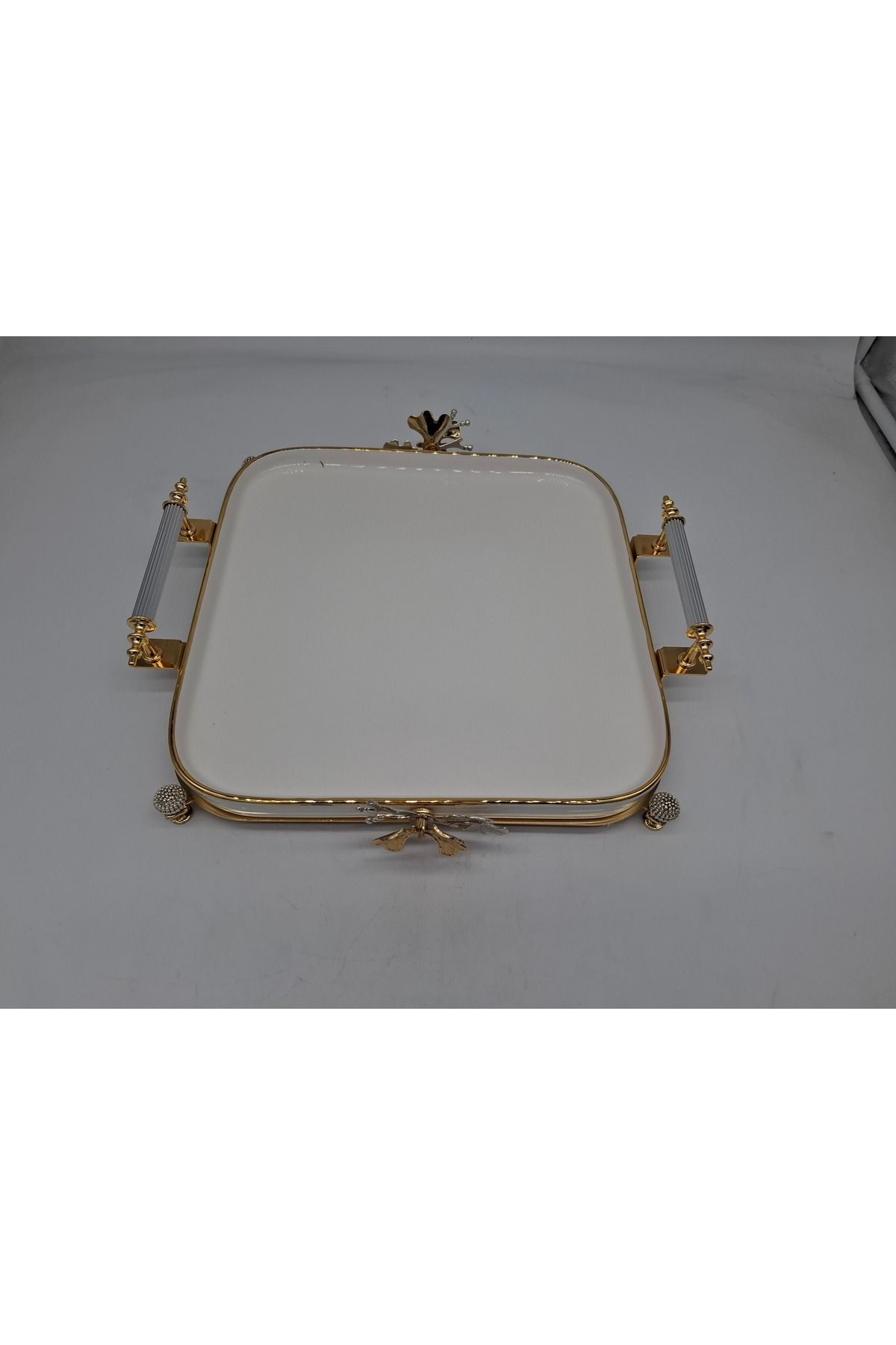 TEMMUZ SUNUMLUK TEPSİ 2 PARÇA PORSELEN ALTIN VARAKLI 28 cm x 28 cm