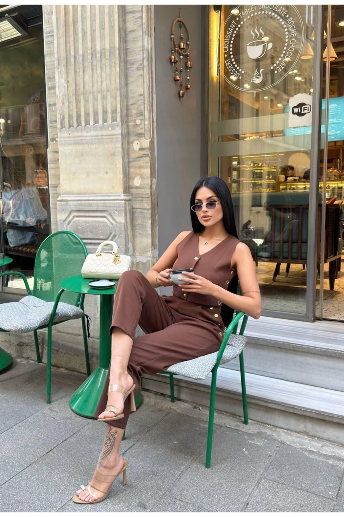 Ekim Store-Gold Buttoned Blouse Trousers Double Set 3