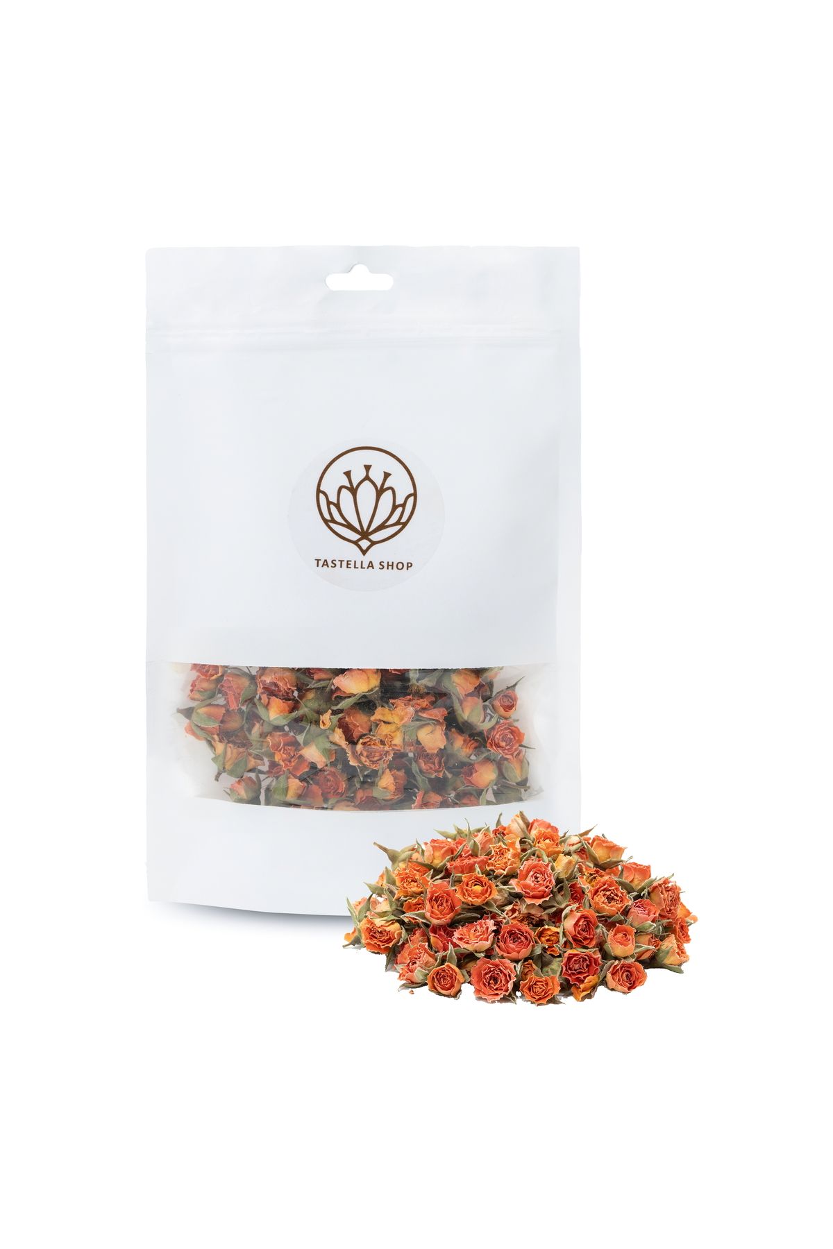 Tastella Shop Kurutulmuş Tomurcuk Turuncu Gül Çayı (150gr), Kuru Turuncu Gül Goncası Çayı, Turuncu Gül Kurusu Çayı