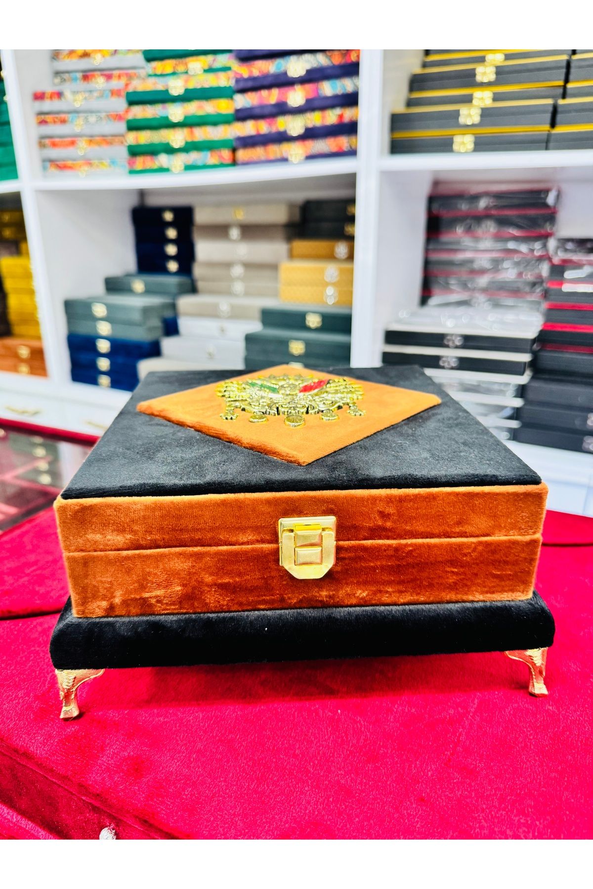 ARTSS JEWEL Tuğralı İçi Kadife Kaplı MDF Hediyelik Tesbih, Takı, Mücevher Kutusu 20x20x10 cm