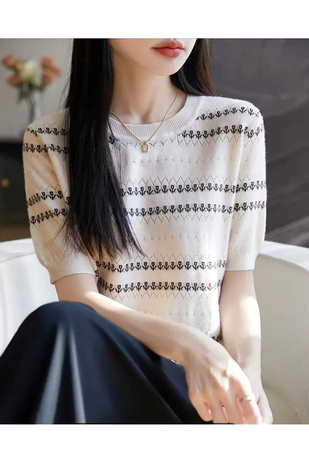Jose Clothing Kadın Kısa Kollu Yazlık İnce Triko Bluz