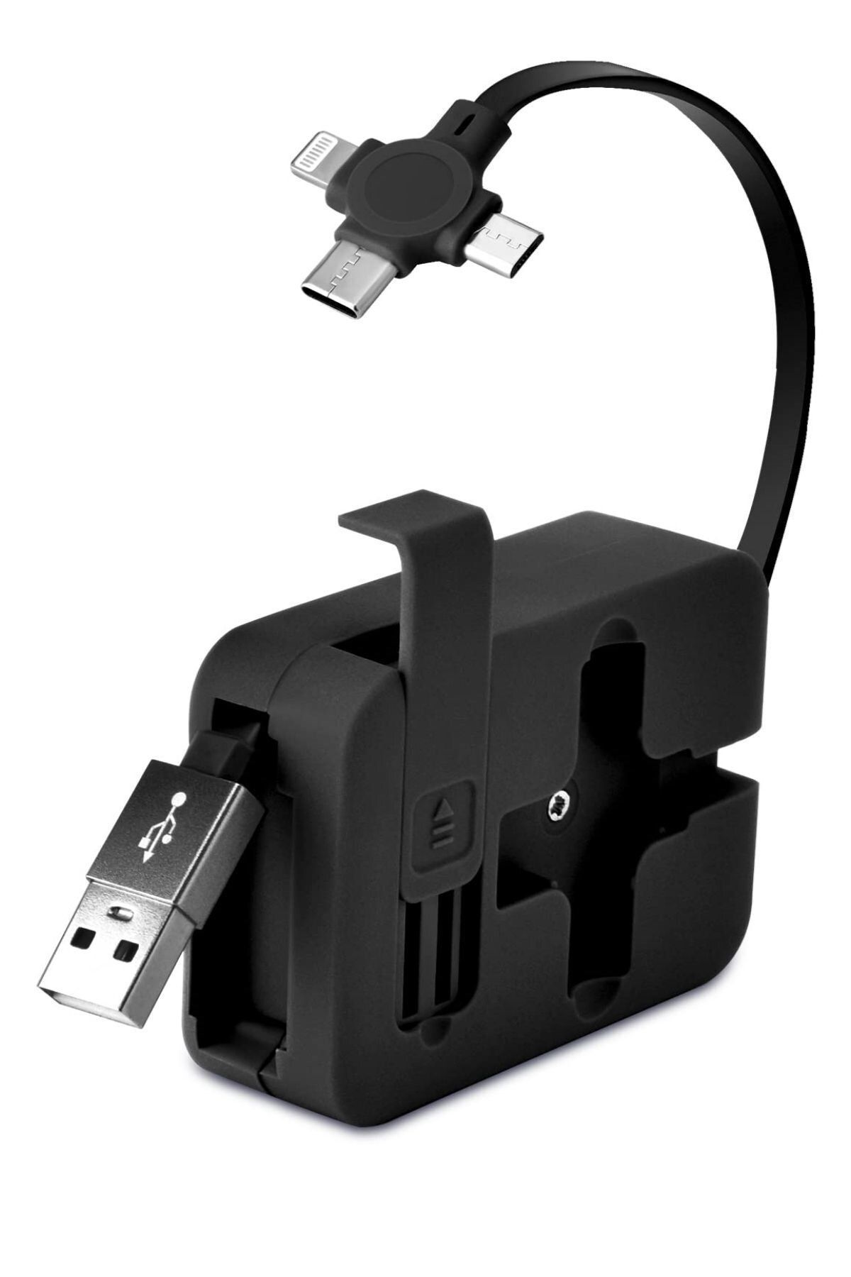tedaks Cep Tipi Telefon Tutuculu Makaralı Uzayıp Kısalabilen 3'ü 1 Arada USB Şarj Kablosu