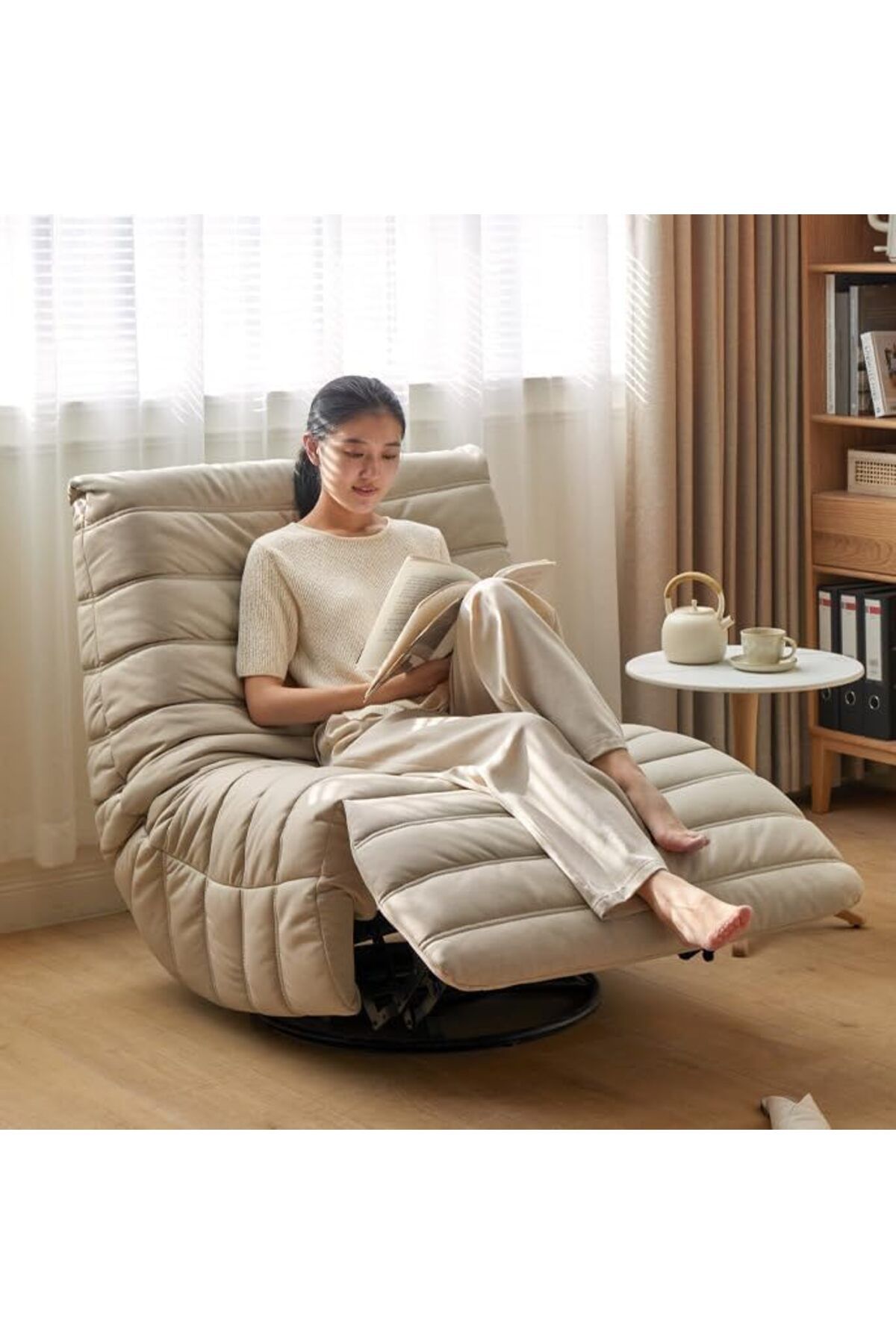MAPLE HOME DECORATION-Maple Home Recliner Sofa Chair 360°swivel Rocking Backrest Footrest Nordic Style Single Sofa 9
