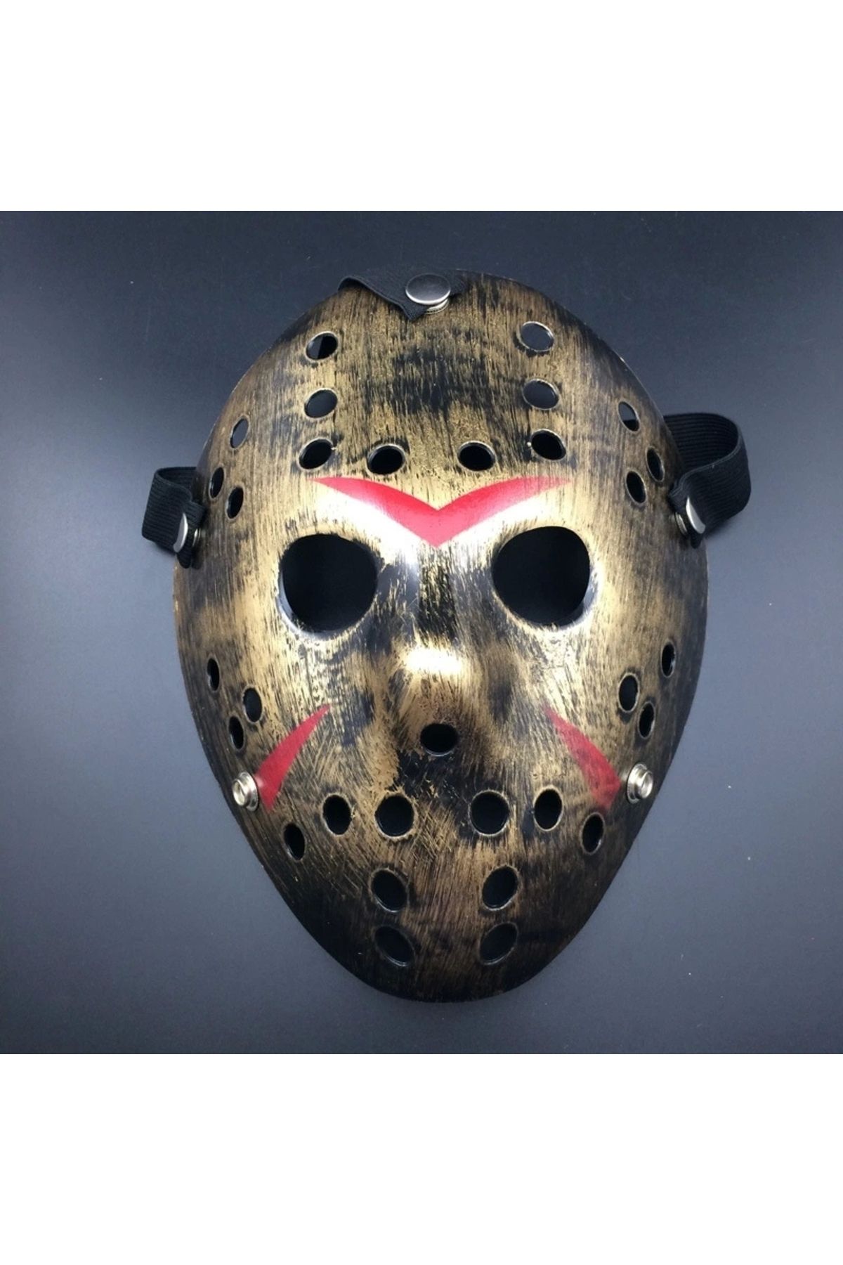 STOREMAX Bakır Renk Kırmızı Çizgili Tam Yüz Hokey Jason Maskesi Hannibal Maskesi (5047)