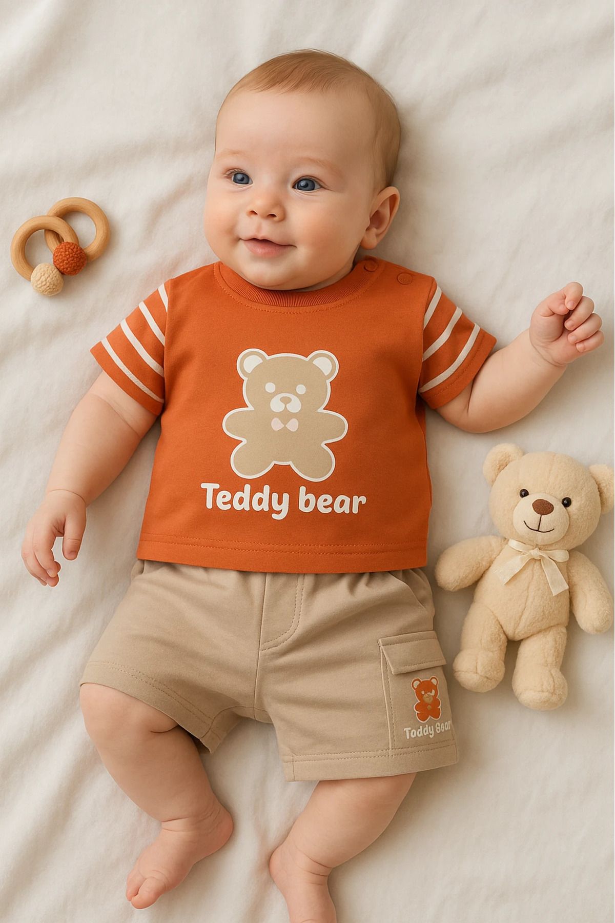 HAVUÇ BEBEK Kiddimax Yazlık Teddy Bear Ayıcık Baskılı 2’li Bebek Takım