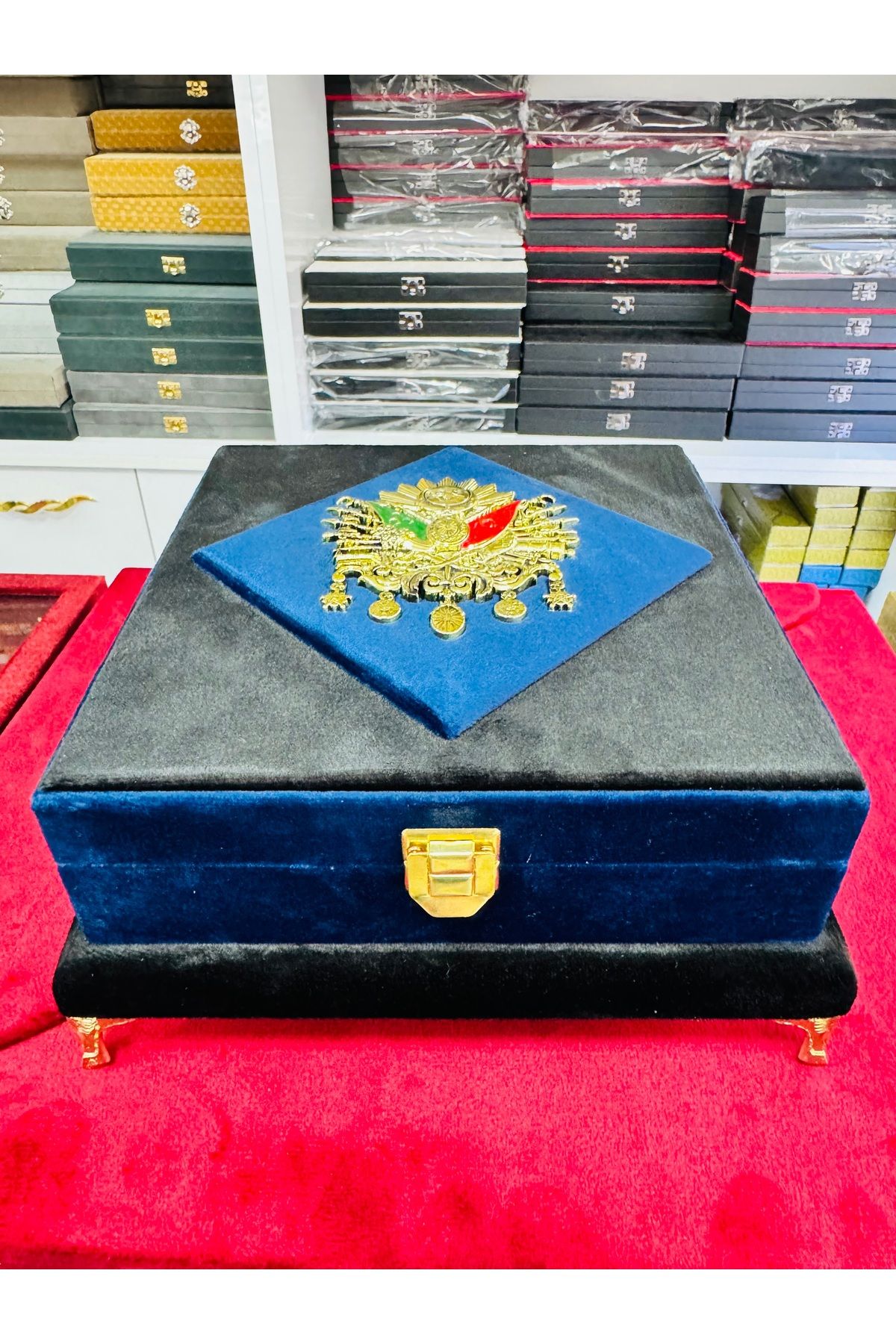 ARTSS JEWEL Tuğralı İçi Kadife Kaplı MDF Hediyelik Tesbih, Takı, Mücevher Kutusu 20x20x10 cm