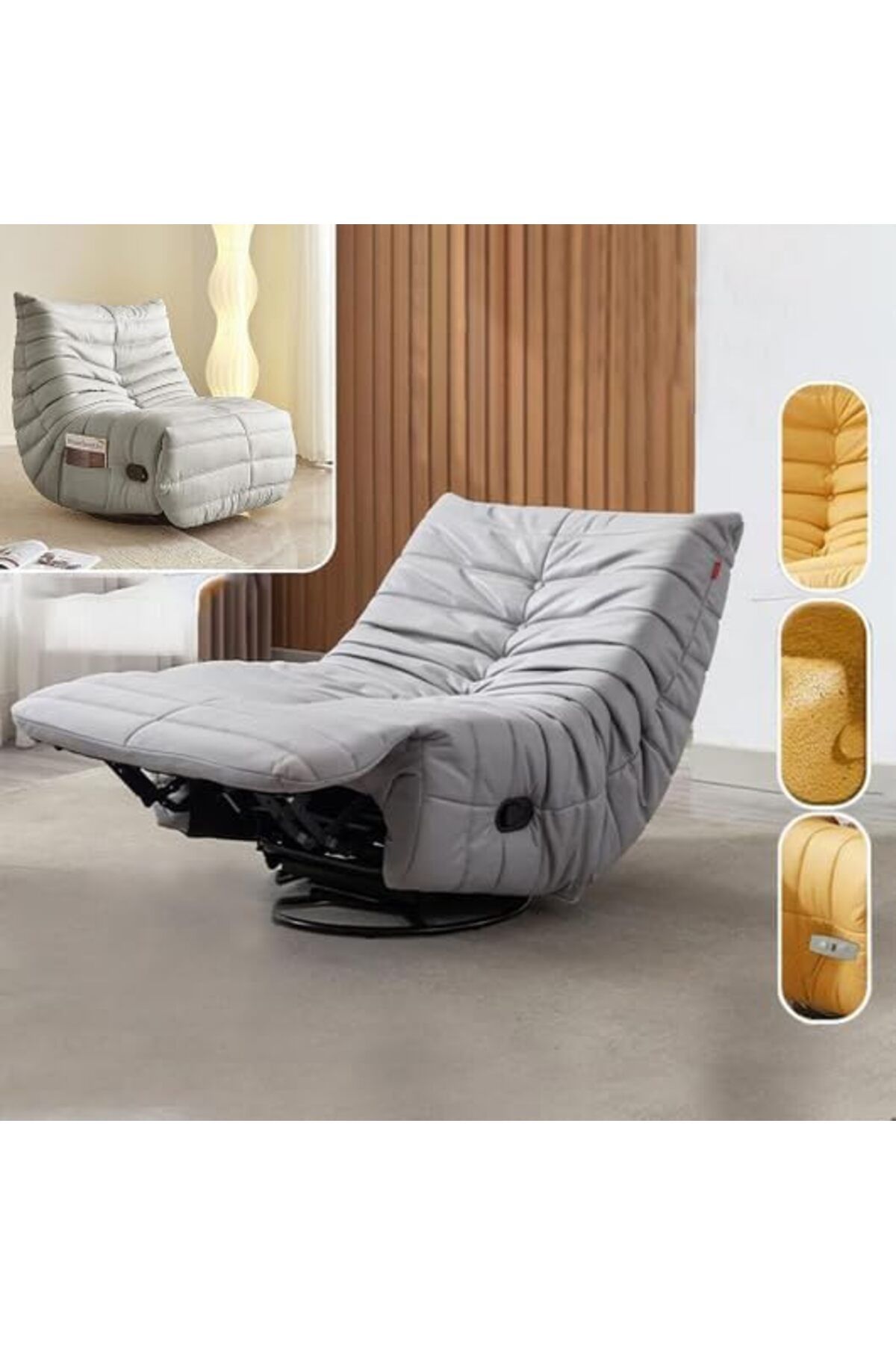 MAPLE HOME DECORATION-كرسي أريكة متكئ من مابل هوم، يدور بزاوية 360 درجة، مسند ظهر هزاز، مسند قدم، أريكة فردية على الطراز الشمالي 6