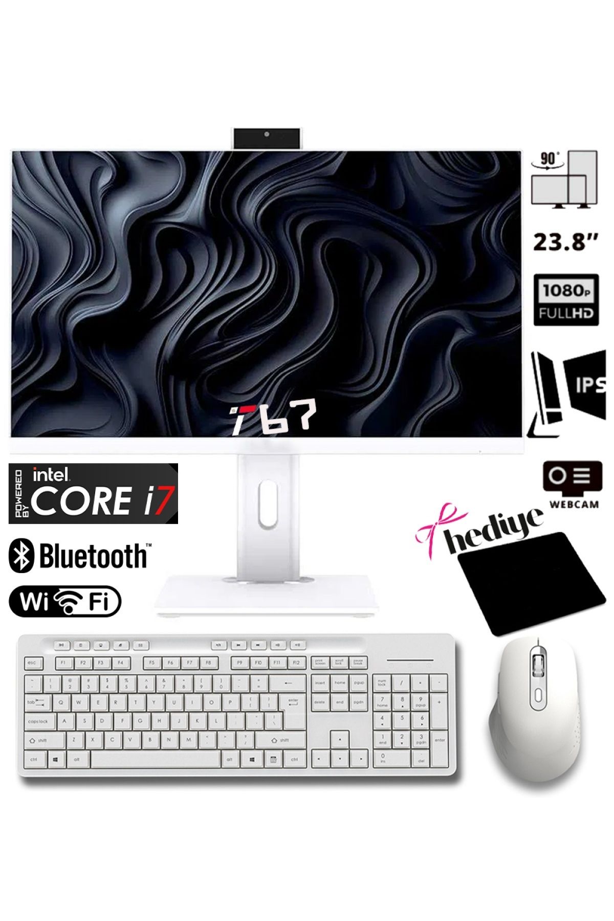 J-TECH T67 i7-6700 16GB RAM 512GB SSD 8 ÇEKİRDEK 24" Pivot Webcam Bluetooth - WiFi All in One Bilgisayar
