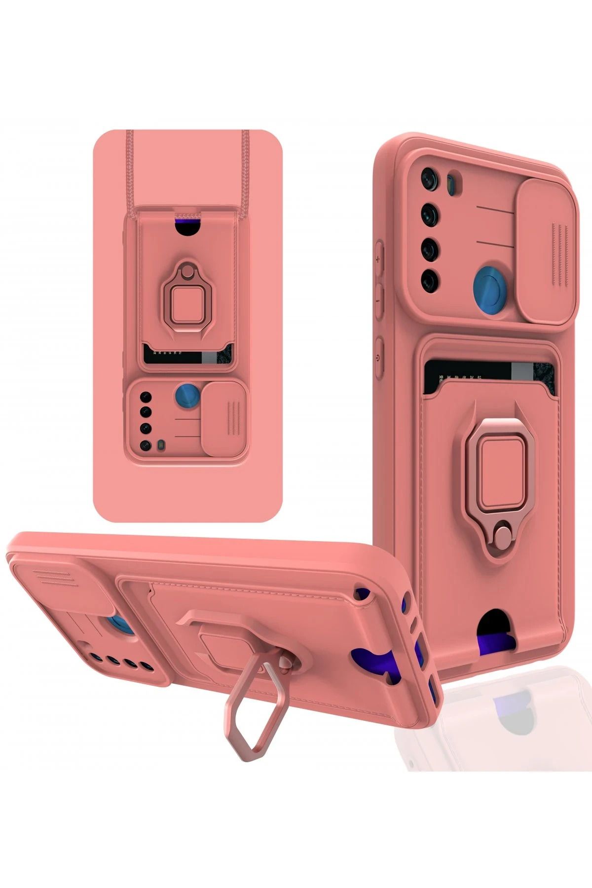 NewFace Xiaomi Redmi Note 8 Kılıf Zuma Kartvizitli Yüzüklü Silikon - Pembe WLZOR