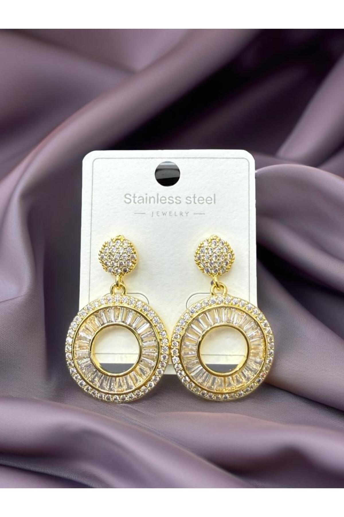 Calmea Jewellery Çelik Renk Atmaz Garantili Faturalı Zirkon Taşlı Kadın Küpe