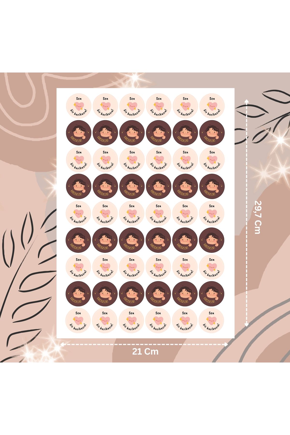 aldialiyor Yuvarlak Sticker Harikasın Sevimli Tasarım Etiket 54 Adet 3cm Hediyelik
