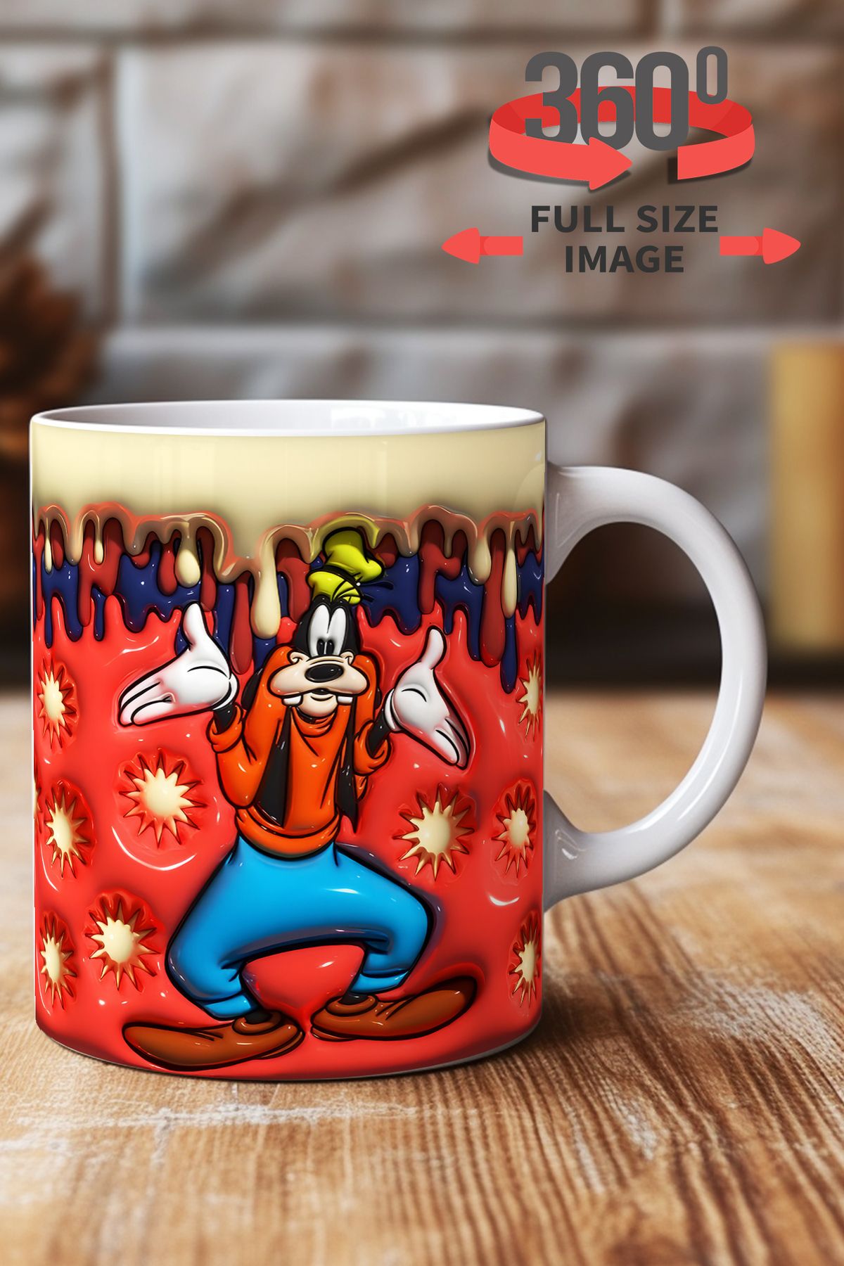 dijital moda tasarım 3D Kabartma Desen Efektli "Mickey" Kişiye Özel Hediyelik Porselen Kupa Bardak Minnie Goofy