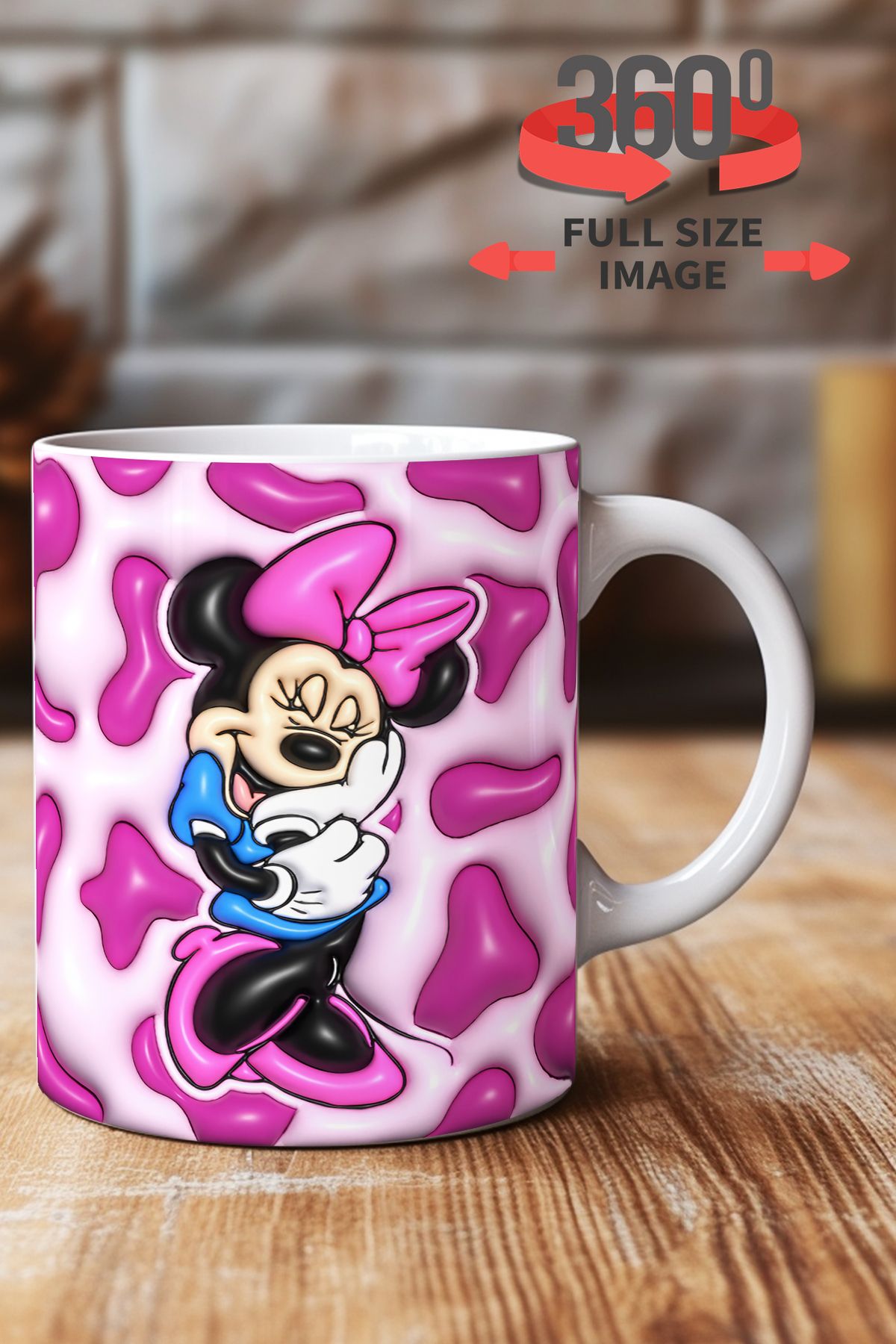 dijital moda tasarım 3D Kabartma Desen Efektli "Mickey" Kişiye Özel Hediyelik Porselen Kupa Bardak Minnie Goofy