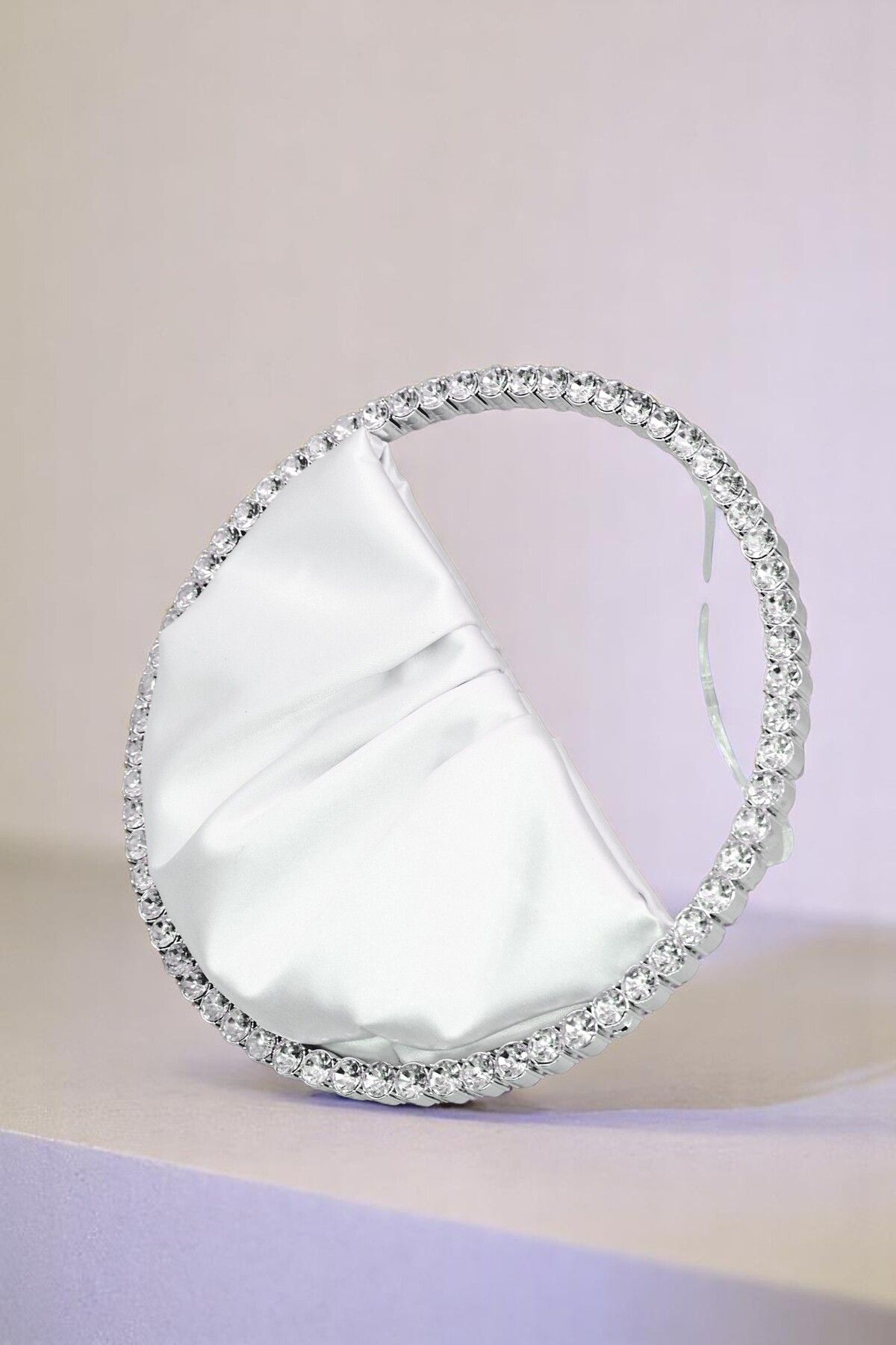 HFKY Kadın Kristal Taşlı Saten Abiye Çanta. Gümüş Clutch Abiye Çanta.crystal Stone Handbags.