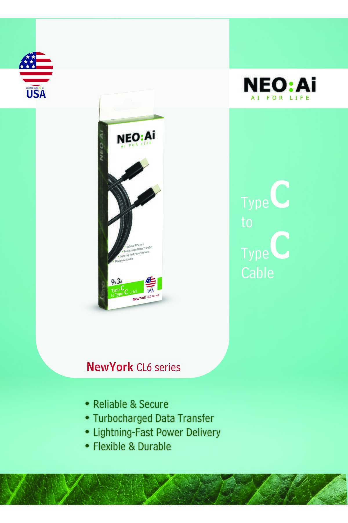 NEO:Ai-9V 3A USB-C to USB-C Cable| NewYork CL6 Series |Turbocharged Fast Charging & Data Transfer 2