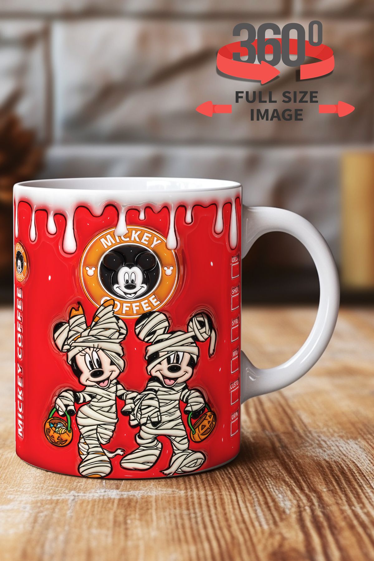 dijital moda tasarım 3D Kabartma Desen Efektli "Mickey" Kişiye Özel Hediyelik Porselen Kupa Bardak Minnie Goofy