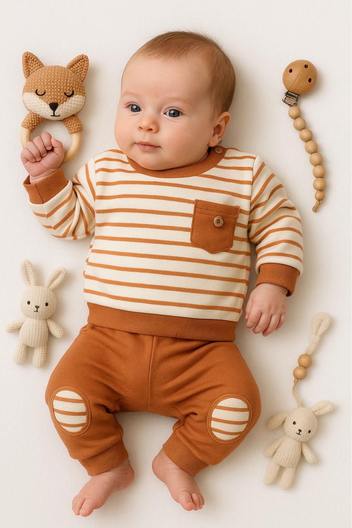 HAVUÇ BEBEK Chocukcha Yatay Çizgili Cepli 2’li Bebek Takım