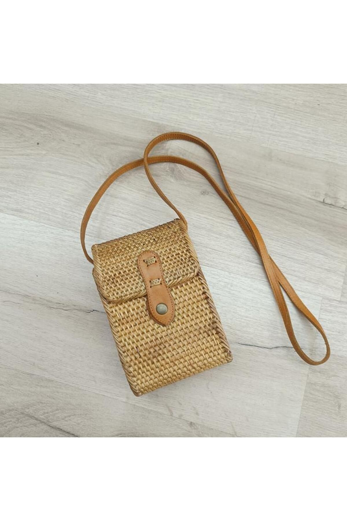 Hd Marketim Çanta Bambu Rattan El Yapımı Deri Askı Kadın Hasır Omuz Çantası Kutu Model