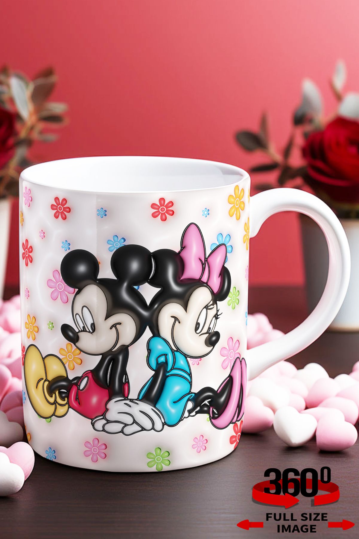 dijital moda tasarım 3D Kabartma Desen Efektli "Mickey" Kişiye Özel Hediyelik Porselen Kupa Bardak Minnie Goofy