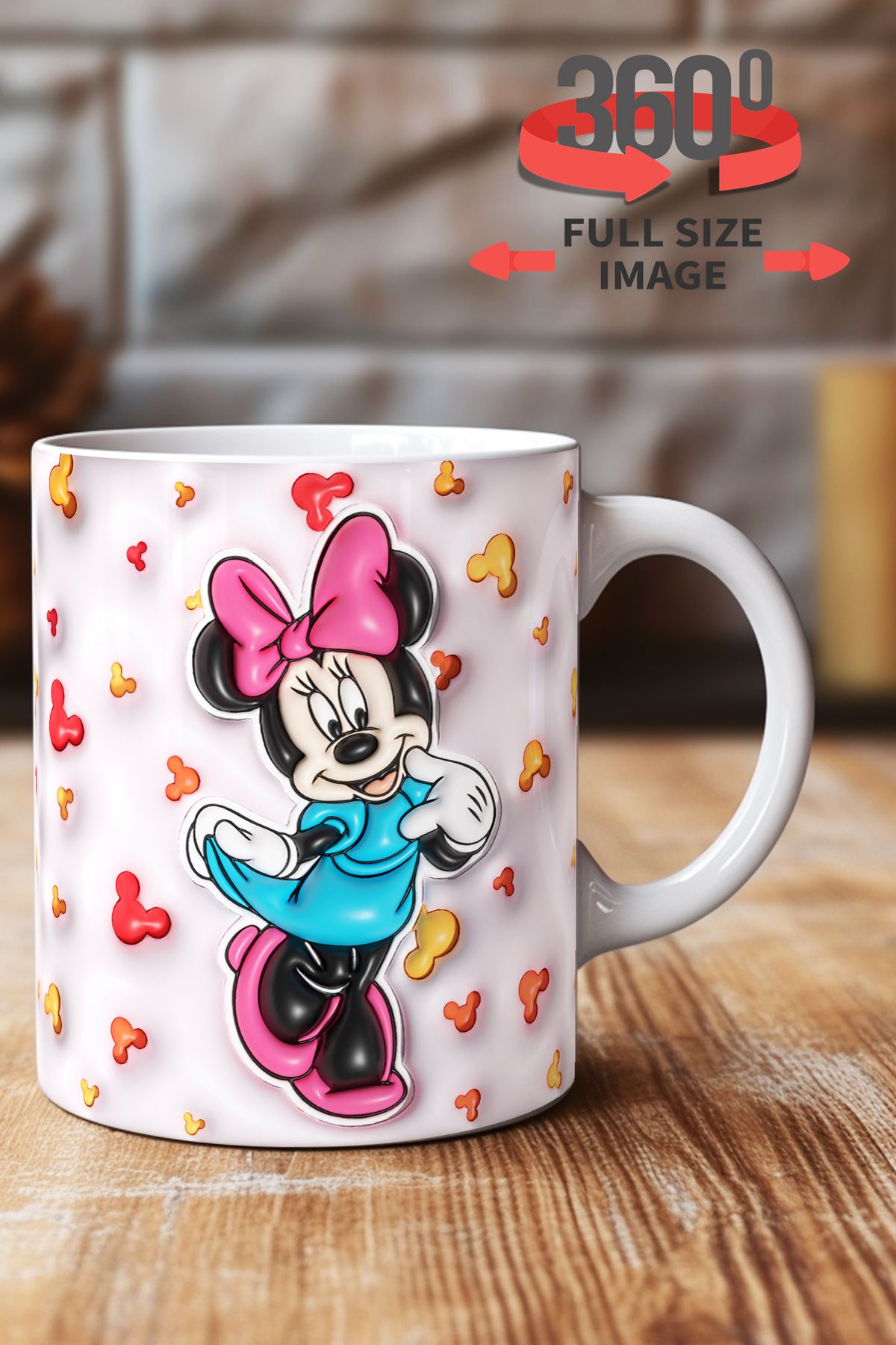 dijital moda tasarım 3D Kabartma Desen Efektli "Mickey" Kişiye Özel Hediyelik Porselen Kupa Bardak Minnie Goofy