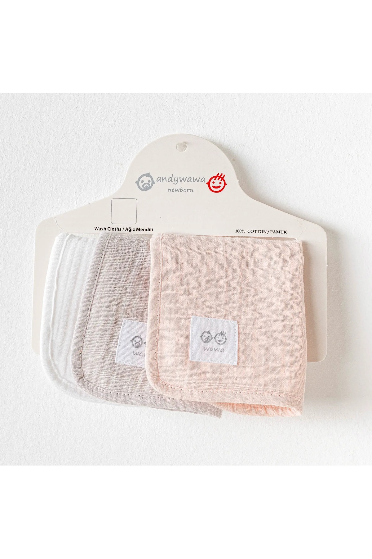 andywawa BEBEK AĞIZ MENDİLİ 3 PCS WASHCLOTHS 20X20CM MUSLIN HOME PINK
