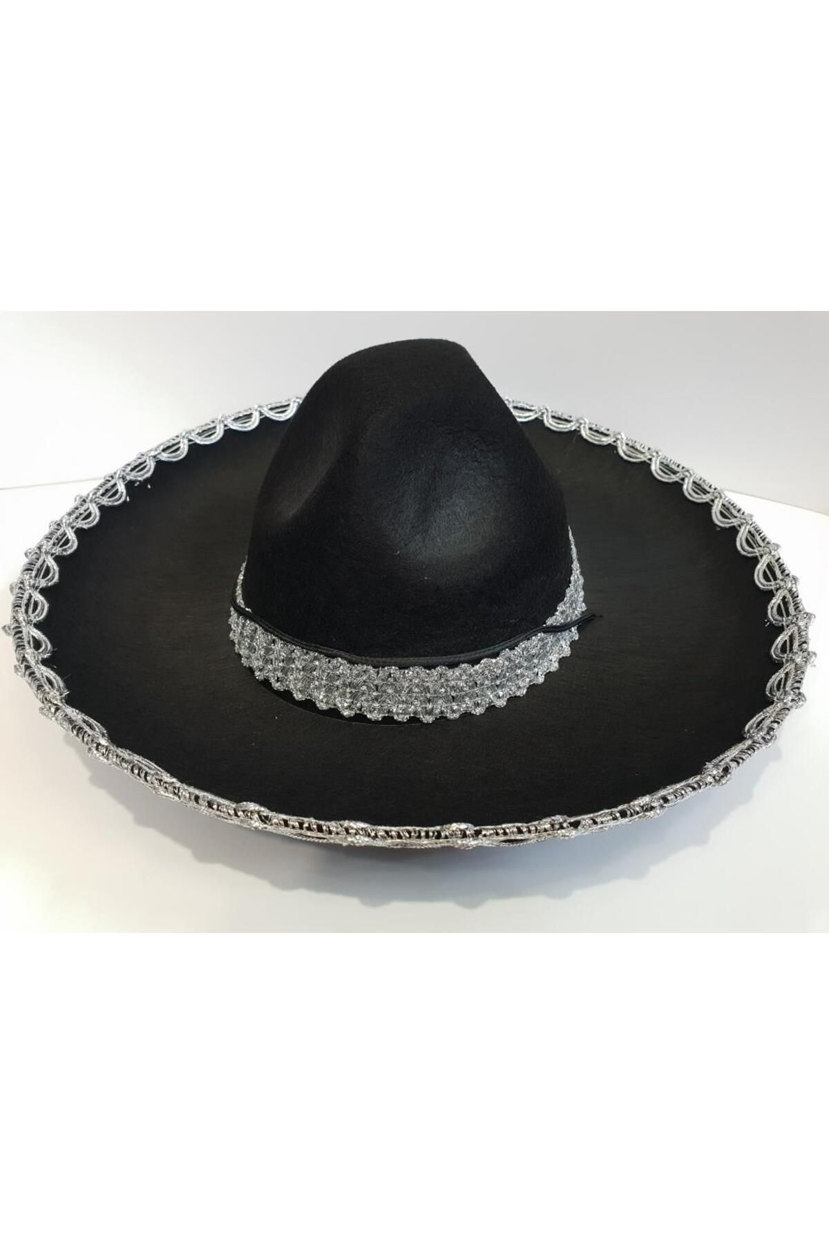 ÖYKÜ VE YİĞİT Gümüş Renk Şeritli Meksika Mariachi Latin Şapkası 55 cm Çocuk