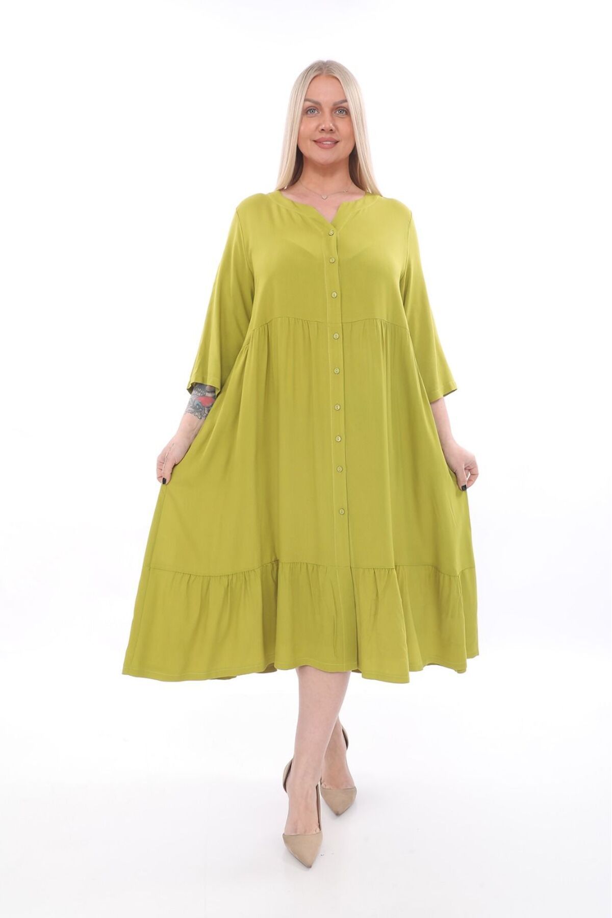 lovedrobe Büyük Beden Kadın Elbise 24249 Limon-Limon - 46
