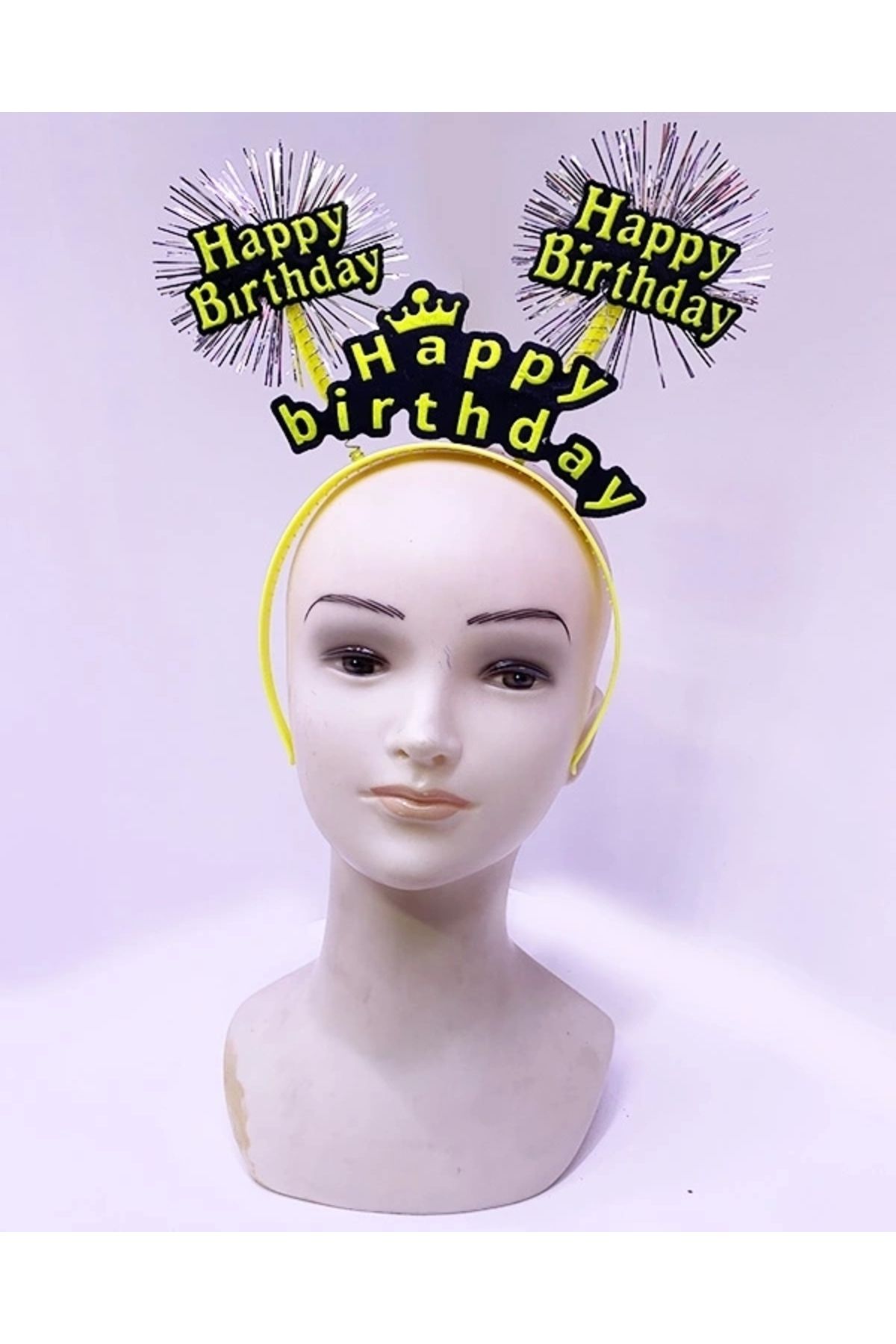 STOREMAX Happy Birthday Püsküllü Neon Sarı Renk Doğum Günü Tacı 22x19 cm (5047)