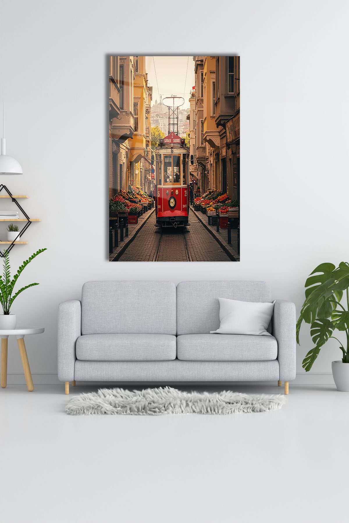 Mhawk Yapay Zekayla Oluşturulan Nostaljik İstanbul Sokağı Cam Tablo Ev ve Ofis Hediyelik Duvar Dekoru
