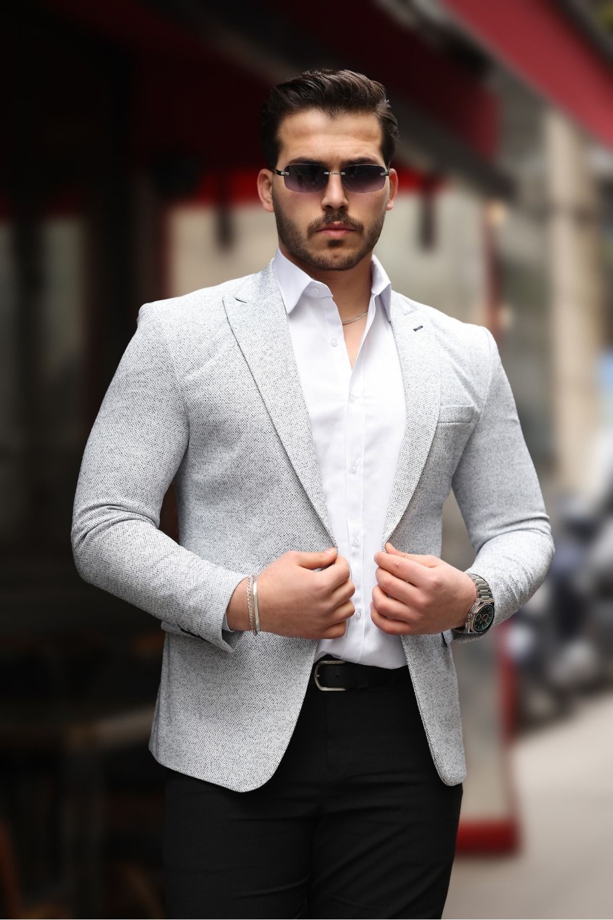 Twenhil DAR KESİM TEK CEKET AÇIK GRİ
