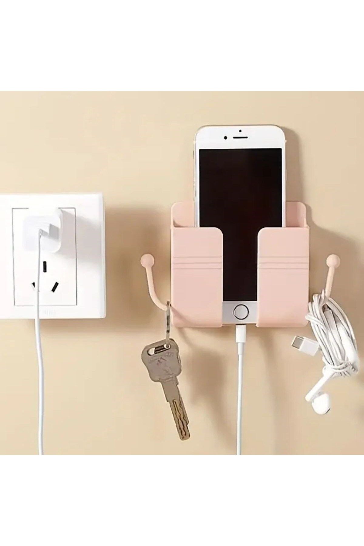 New Things Duvar Tipi Yapışkanlı Kablo Tutuculu Telefon,Kumanda Tutucu Plastik Aparat
