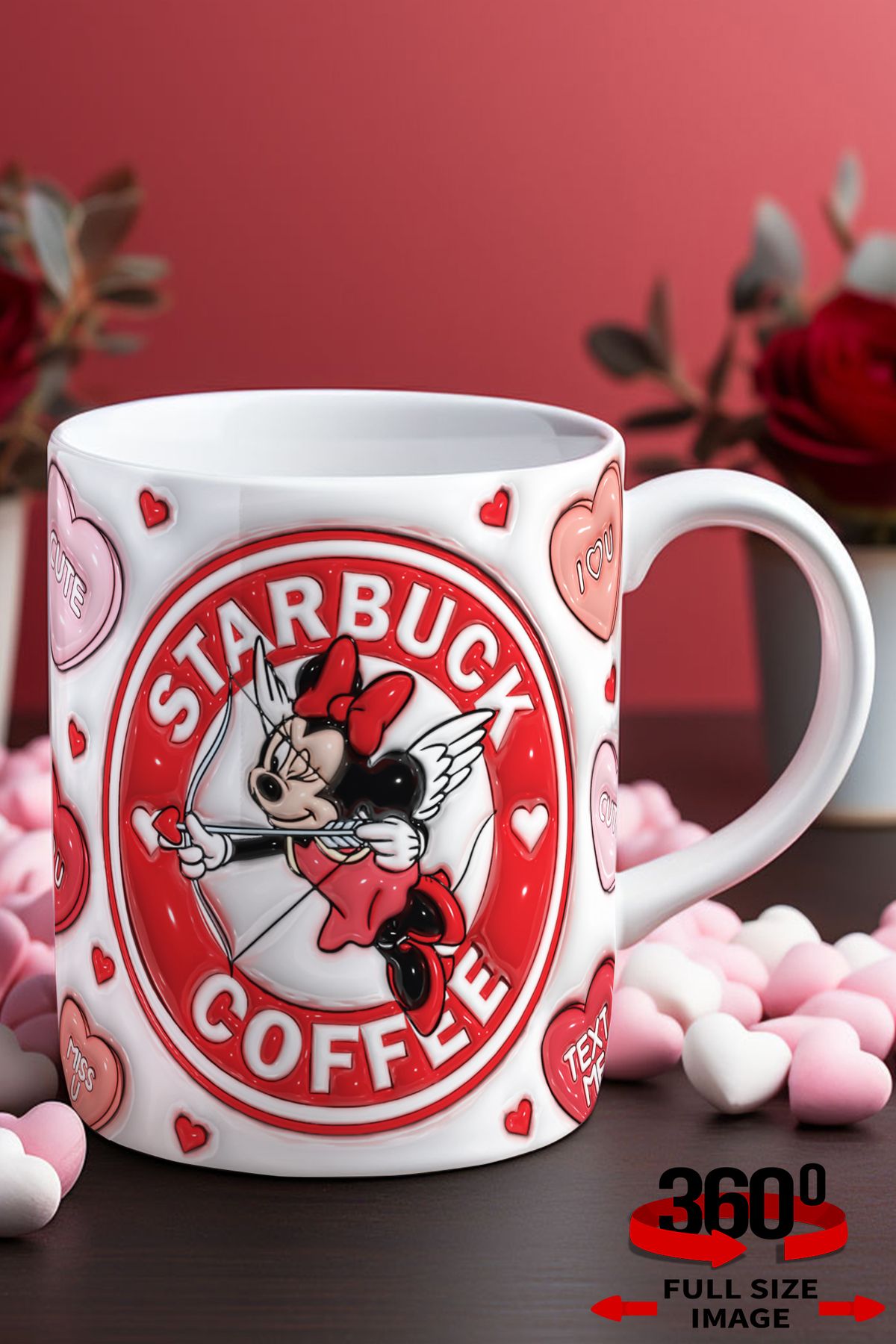 dijital moda tasarım 3D Kabartma Desen Efektli "Mickey" Kişiye Özel Hediyelik Porselen Kupa Bardak Minnie Goofy
