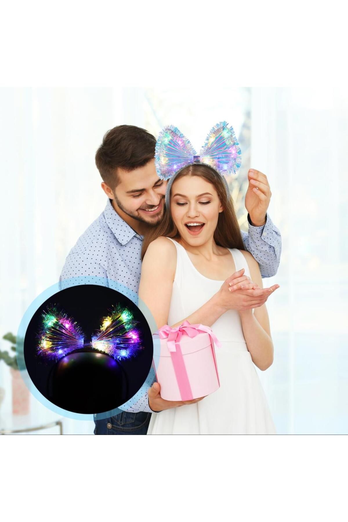 ÖYKÜ VE YİĞİT Işıltılı Fiber Fiyonk Gece Tacı Işıklı Ledli Eğlence Tacı 1 Adet 20x21 cm