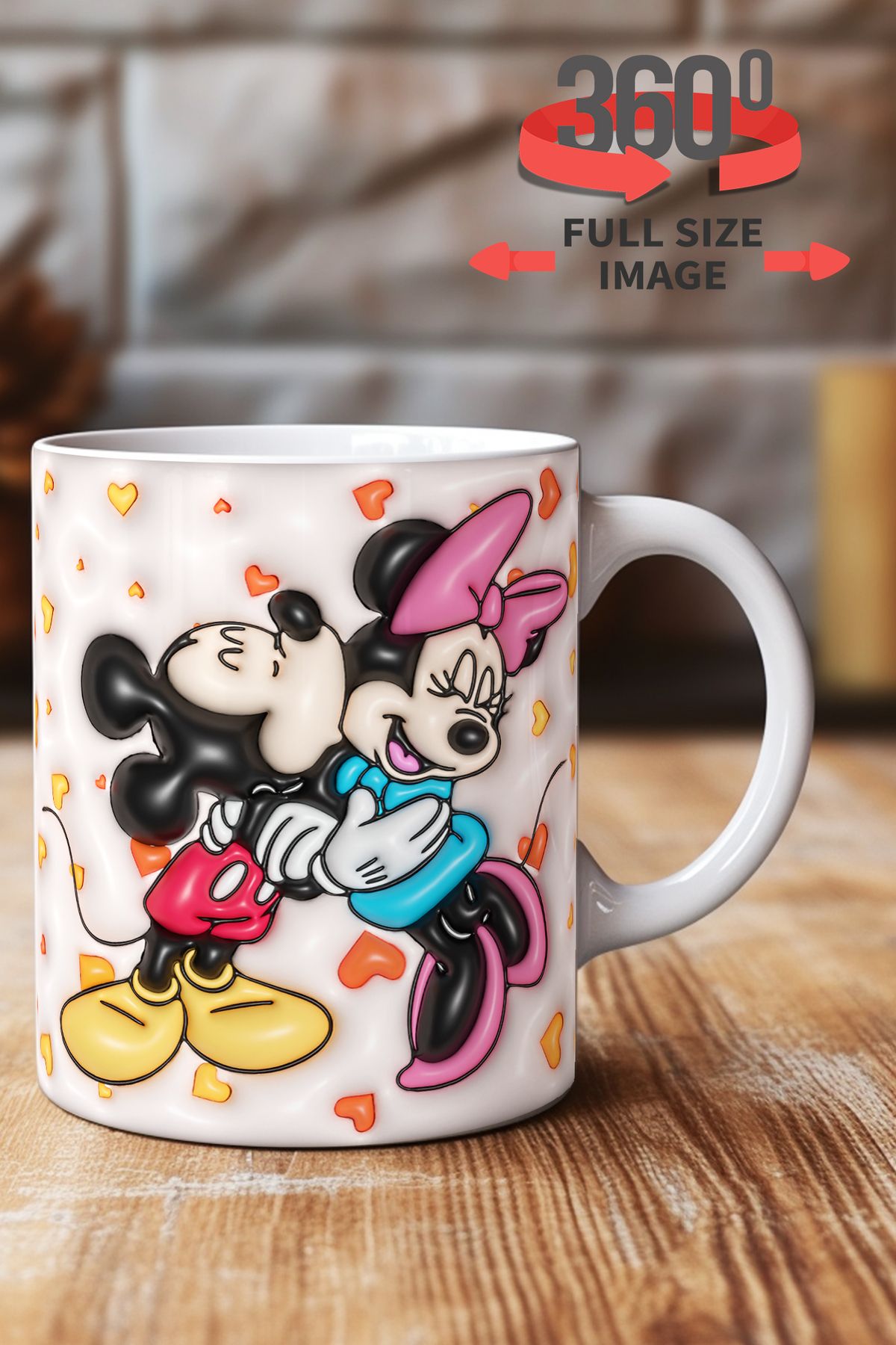 dijital moda tasarım 3D Kabartma Desen Efektli "Mickey" Kişiye Özel Hediyelik Porselen Kupa Bardak Minnie Goofy