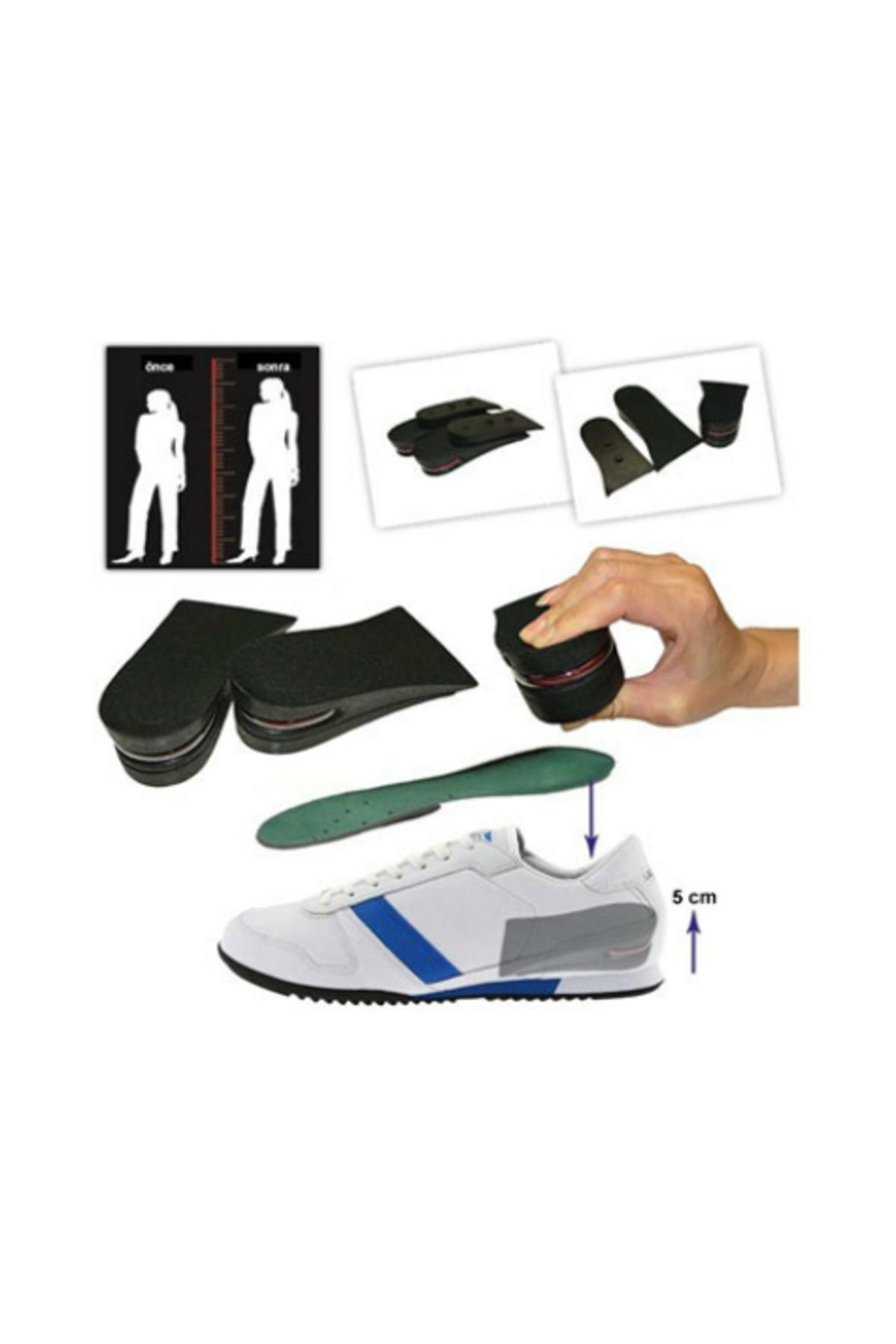 NEZADE STORE Hava Yastıklı Boy Uzatıcı Tabanlık (7 cm Daha Fazla Boy Uzunluğu) - 45 Numara