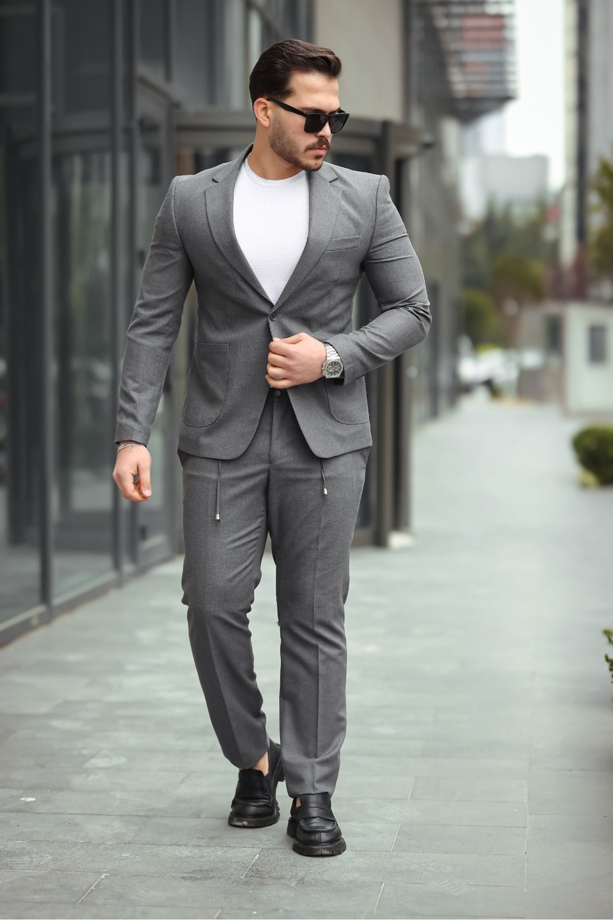 Twenhil DAR KESİM TAKIM ELBİSE TORBA CEP PANTOLON İPLİ GRİ