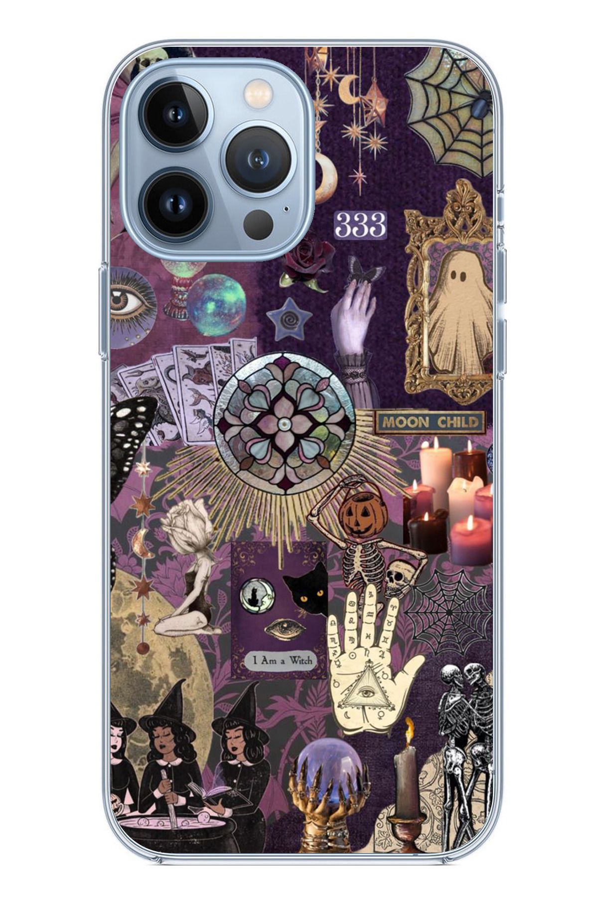 TechTree iPhone 13 PRO MAX Uyumlu Hallowen Cadılar Astroloji Şeffaf Silikon Kılıf