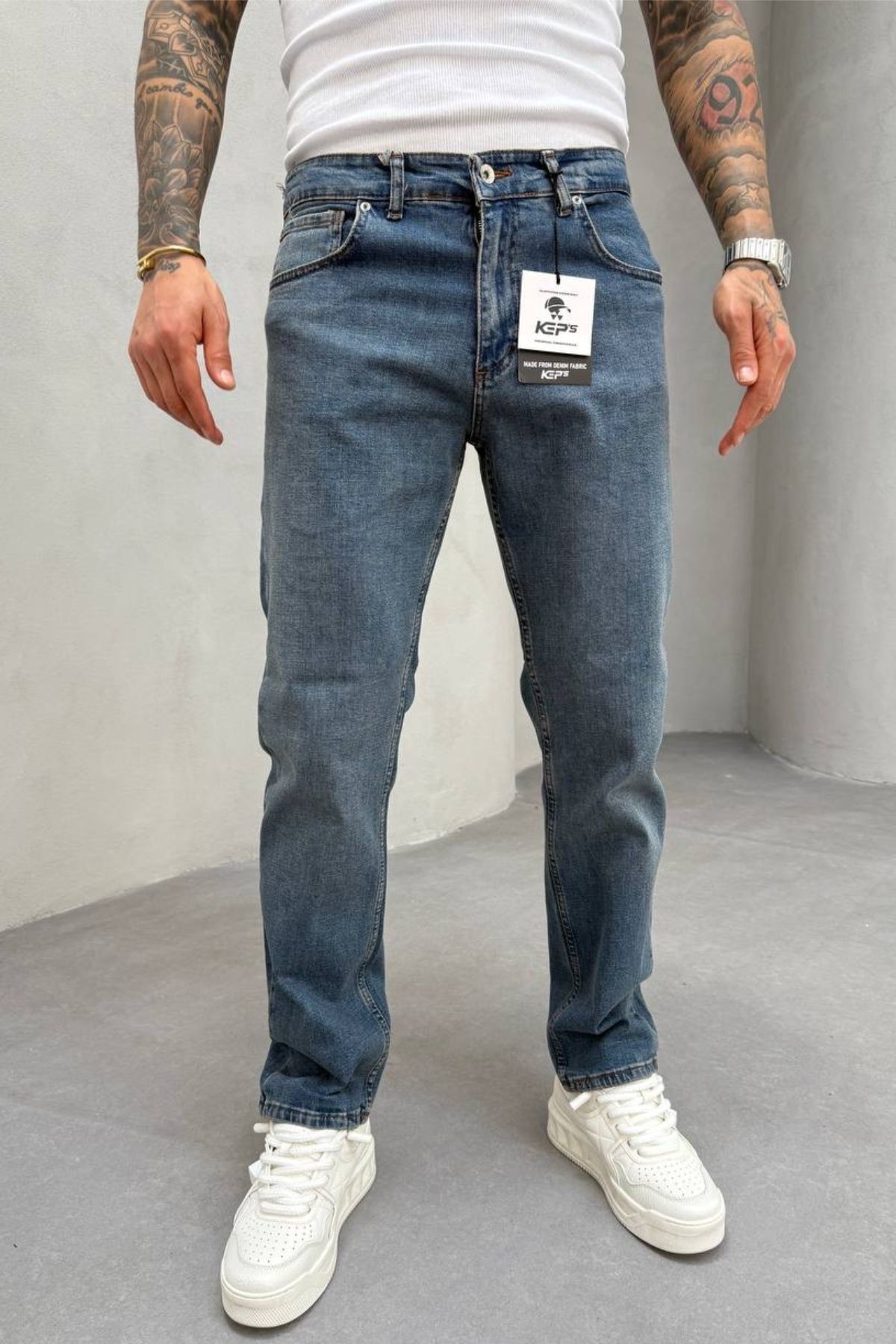 MADZEYMODA Mavi Denim Kumaş Likralı Regular Kalıp Erkek Jean Kot Pantolon KE-672