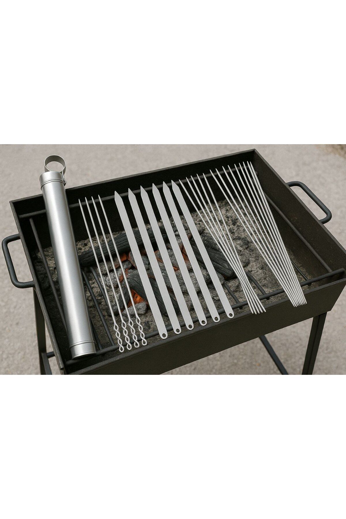 Metler Mangal Şiş Set 55 cm,10 Adet Adana Şiş,10 Adet Patlıcan Şişi+10 Ciğer Şişi+10 Adet Kuşbaşı Şişi Kabı