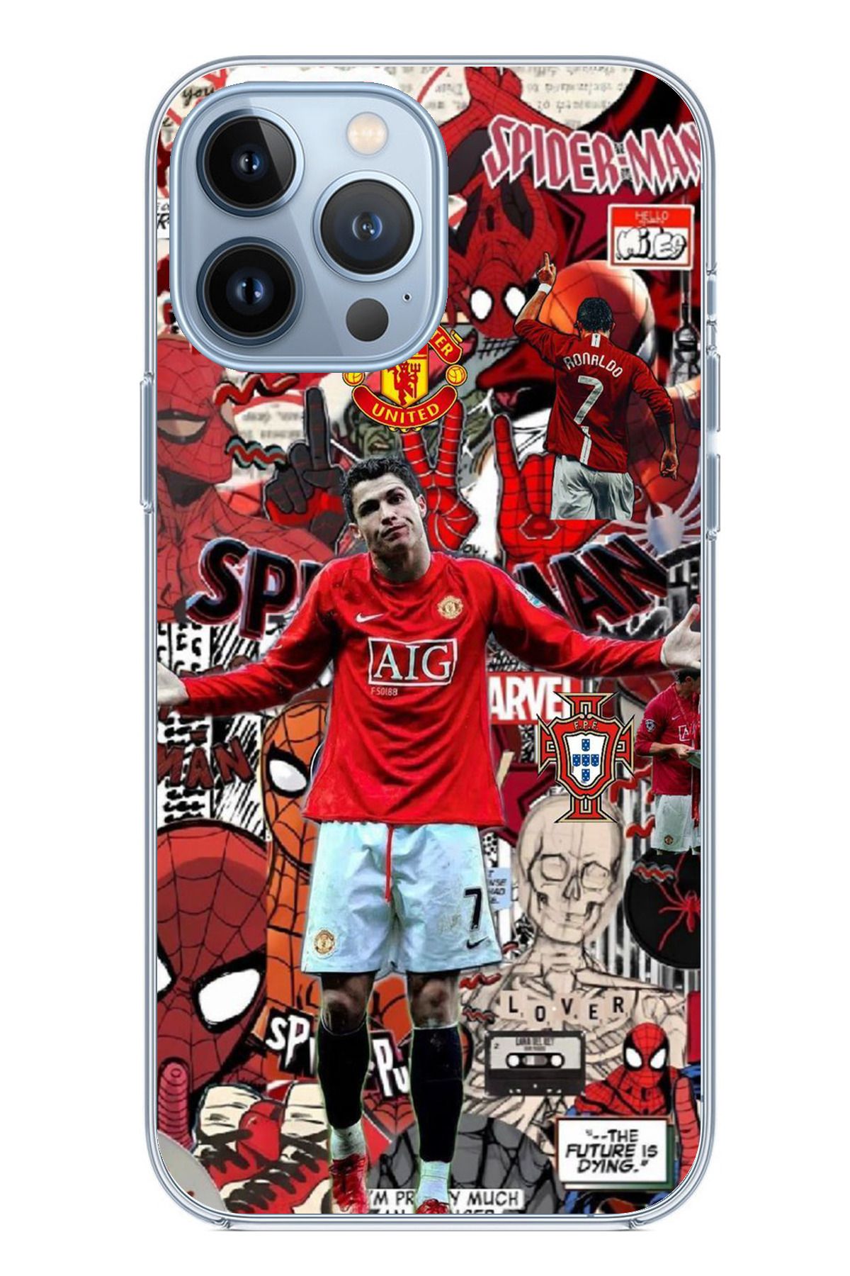 TechTree iPhone 13 PRO MAX Uyumlu Kırmızı Şeytanlar Ronaldo Tasarımlı Şeffaf Silikon Kılıf