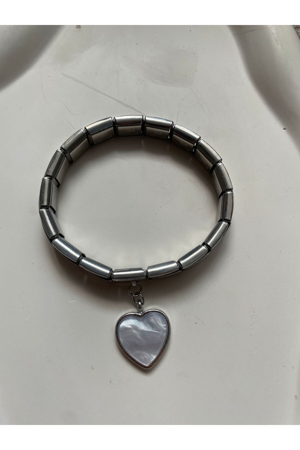 HKN AVM ACCESSORİES Çelik Italyan Charm Bileklik Kalpli Gümüş Ayarlanabilir Italyan Charm Çelik Bileklik