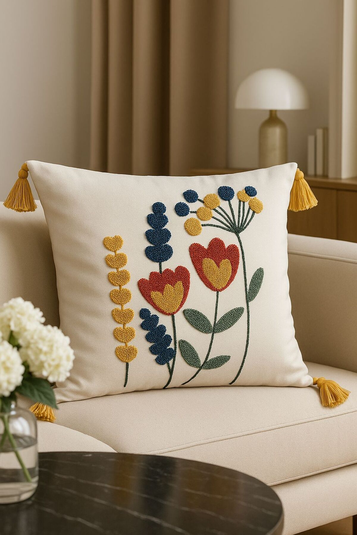 Salteks Punch Panç Nakşlı Dekoratif kırlent Kılıfı (1Adet) 44x44 Cm