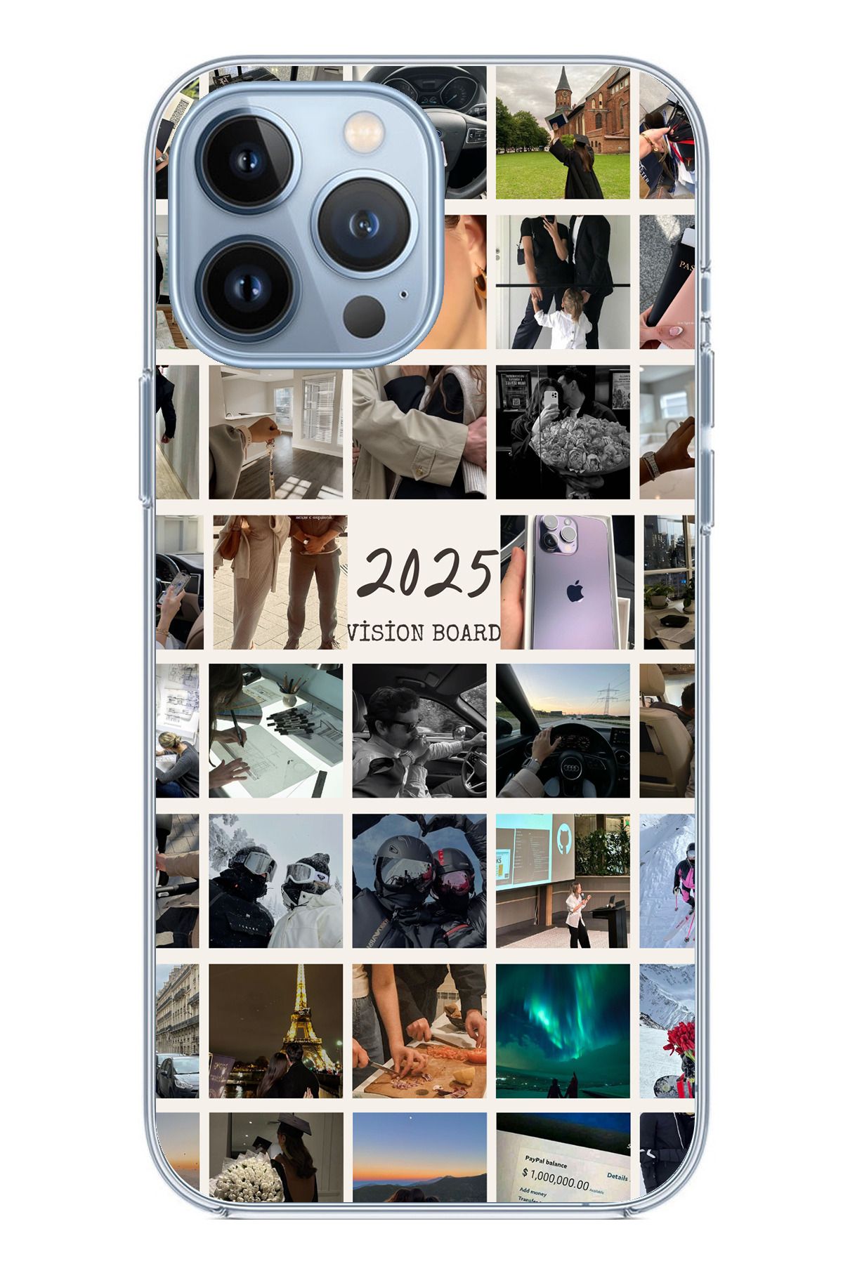 TechTree iPhone 13 PRO Uyumlu 2025 Vision Board Hayal Panosu Tasarımlı Şeffaf Silikon Kılıf