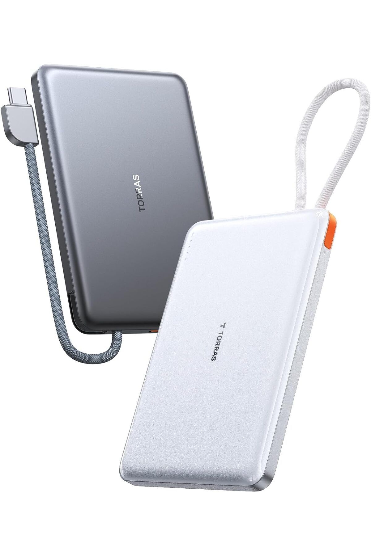 TORRAS-PebbleLink Power Bank With Built-in USB-C Cable,10,000mAh, 22.5W iPhone,Android, White (No-Wireless) 9