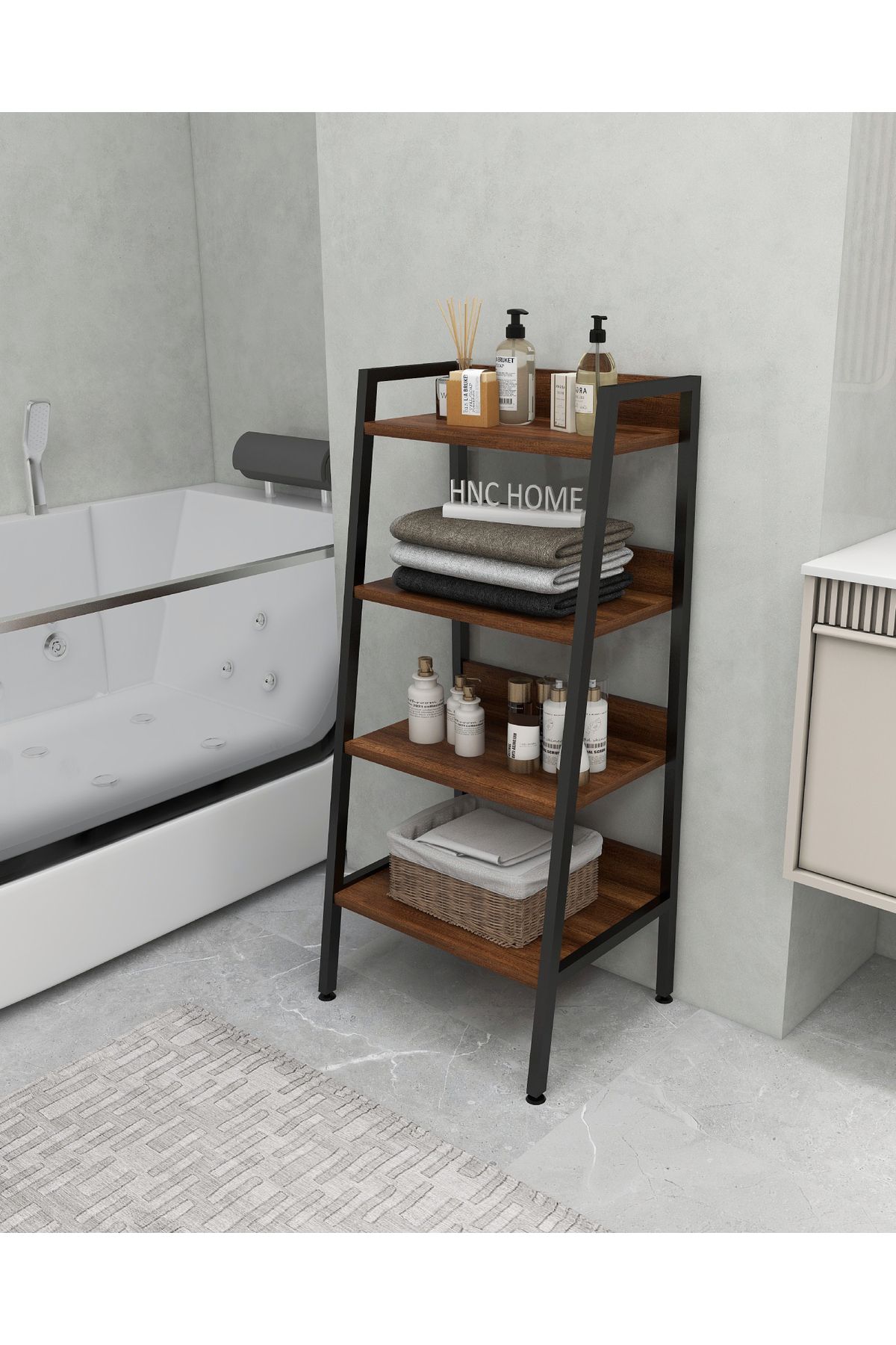 HNC HOME Çok Amaçlı Banyo Rafı Organizer Metal İskeletli 4 Raflı Banyo Dolabı Mini Kitaplık Mutfak Rafı