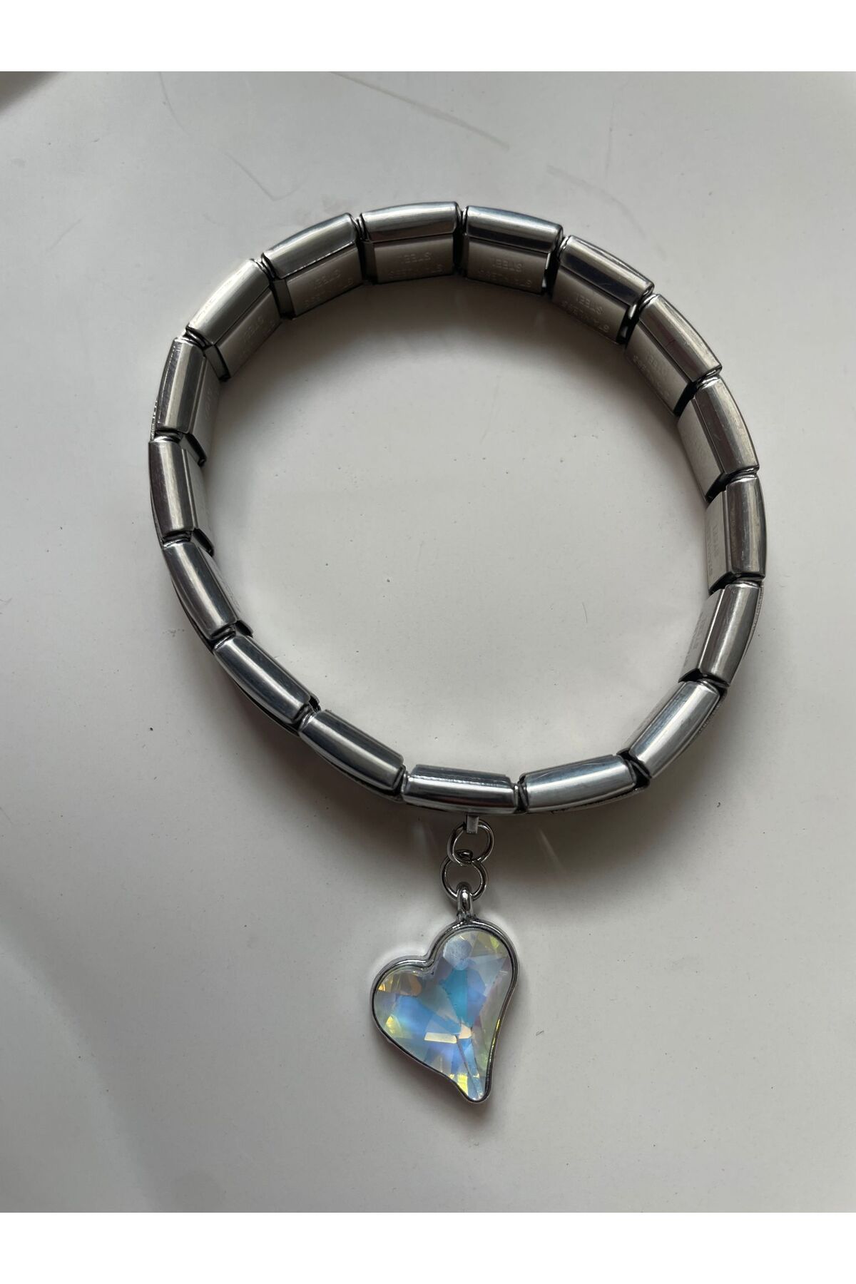 HKN AVM ACCESSORİES Çelik Italyan Charm Bileklik Kalpli Gümüş Ayarlanabilir Italyan Charm Çelik Bileklik