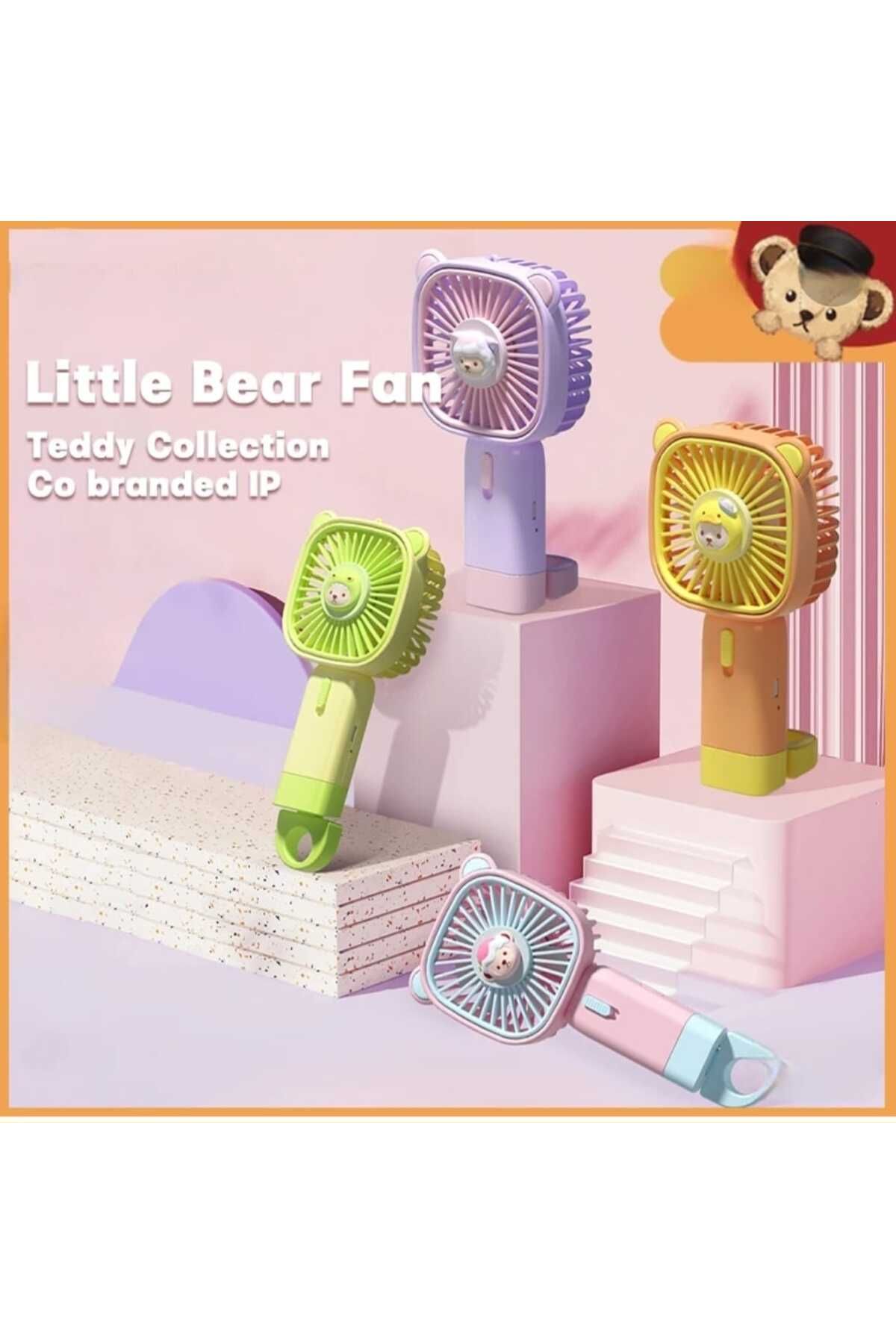 Menuzer Oyuncak Ayı Koleksiyonu Karikatür Mini Fan USB Şarj Edilebilir Taşınabilir El Fanı (800mAh)