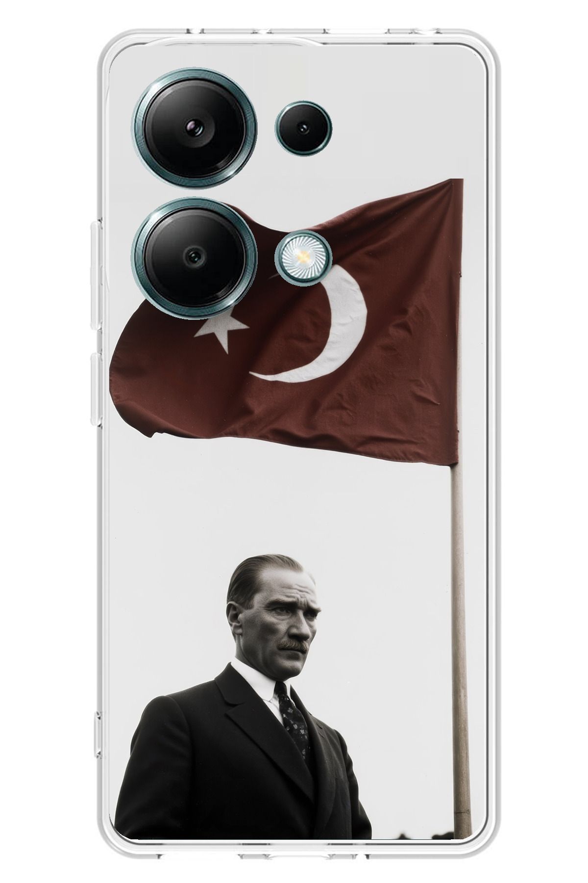 TechTree Redmi Note 13 PRO 4G Uyumlu Atatürk Bayrak Şeffaf Silikon Kılıf